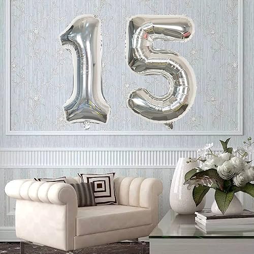 Miniatura 3 de Globos plateados gigantes del número 15, globos gigantes de número 15, globos de helio de 32 pulgadas, globos de aluminio de Mylar para niños y