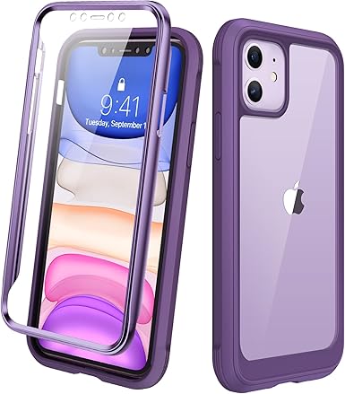 Amazon Com Diaclara Compatible With Iphone 11 Case Full Body Rugged Case With Built In Touch Sensitive Anti Scratch Screen Protector Soft Tpu Bumper Case Clear Compatible With Iphone 11 6 1 Purple And Clear