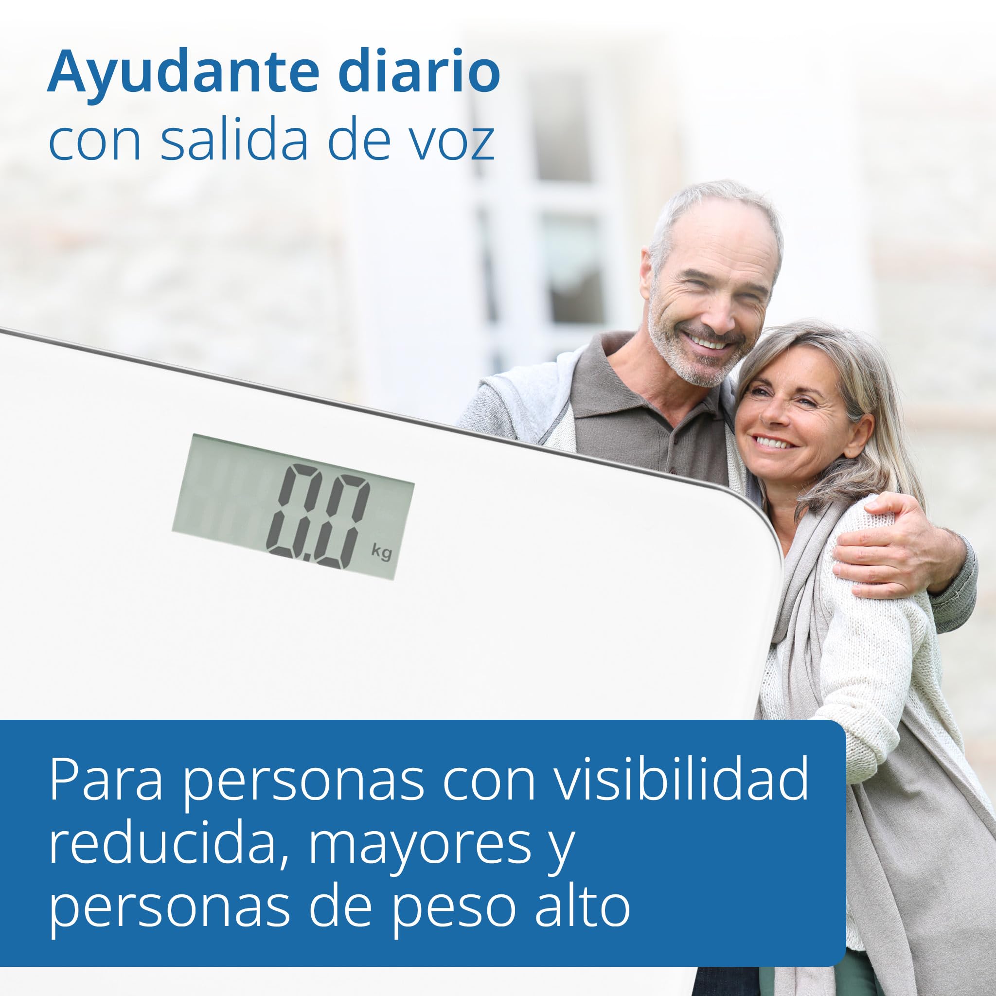 ADE Báscula personal parlante digital | salida de voz en 5 idiomas | ideal para invidentes, discapacitados visuales y personas mayores | pantalla muy grande | capacidad de carga muy alta de 250 kg