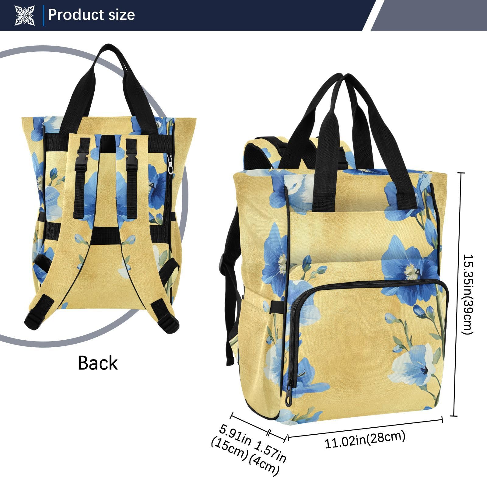 Borsa per pannolini zaino da donna Sweet Delphinium Gold