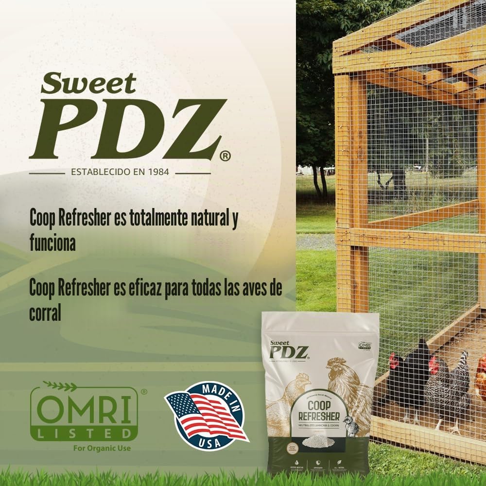 Sweet PDZ - Refrescante de gallinero - Eliminador de olores de zeolita - Accesorio esencial para gallinero - 10 libras