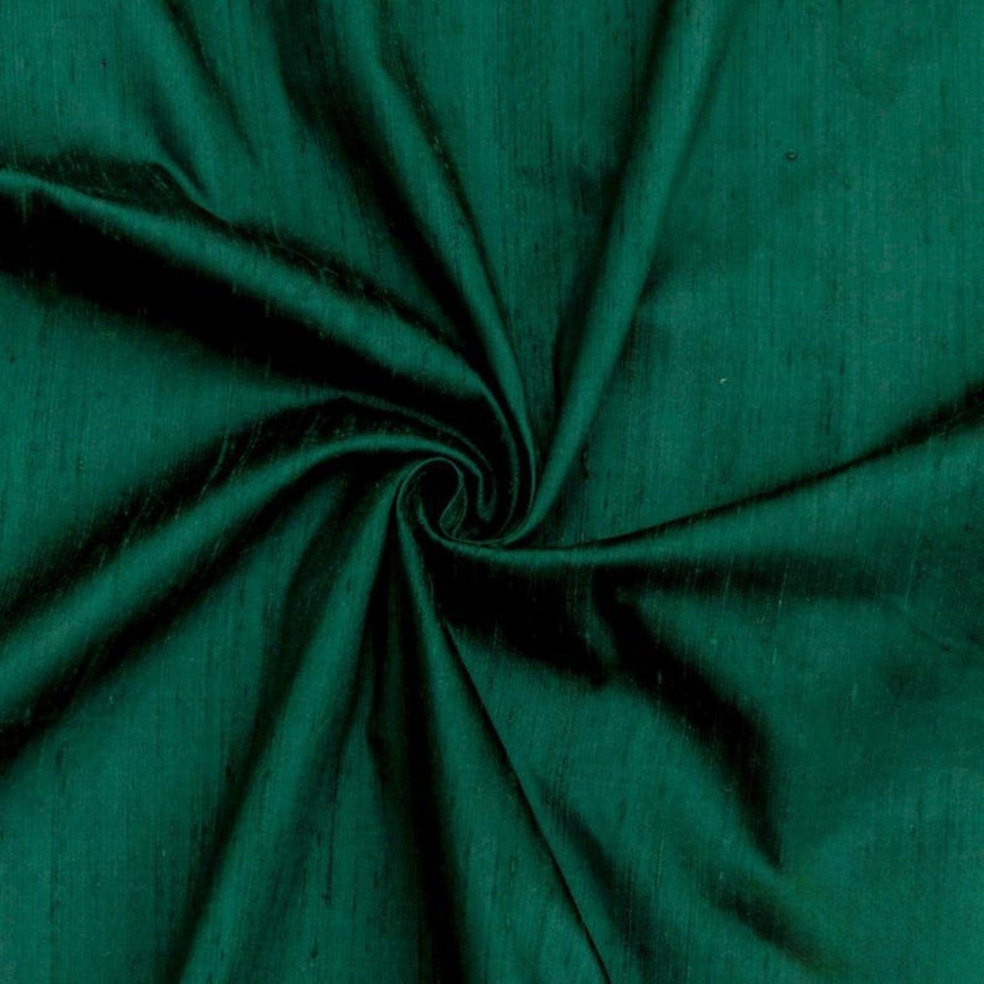 Fabric Mart Direct Dark Green Silk Dupioni Fabric By The Metre, 2 Continuous Metres 104 cm Width Slubbed Dupioni Silk Solid Color Green Wholesale Combination Upholstery Fabric for Curtains โ image 1