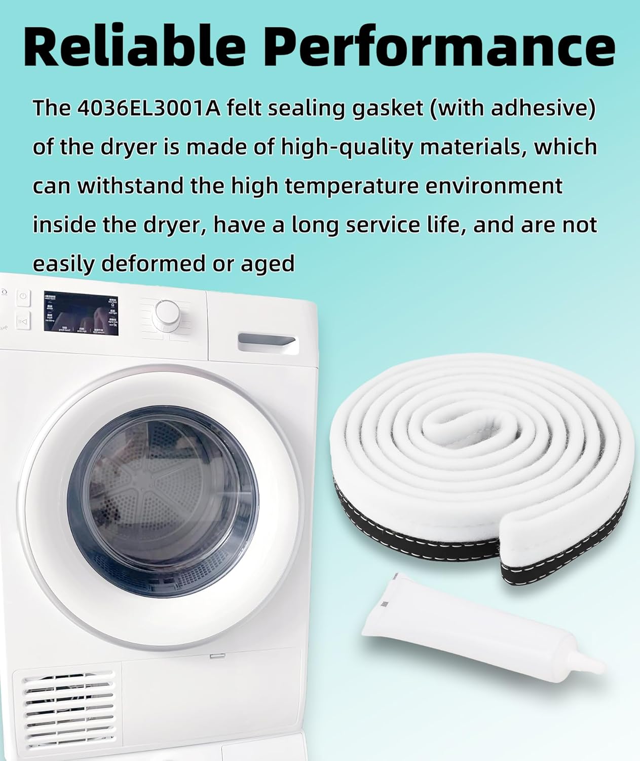 4036EL3001A Dryer Drum Felt Seal Compatible with LG Kenmore Dryers, Replace 1267485 AP4438638 EA3522851 PS3522851 EAP3522851 AH3522851 etc. (Includes High Temperature Adhesive)