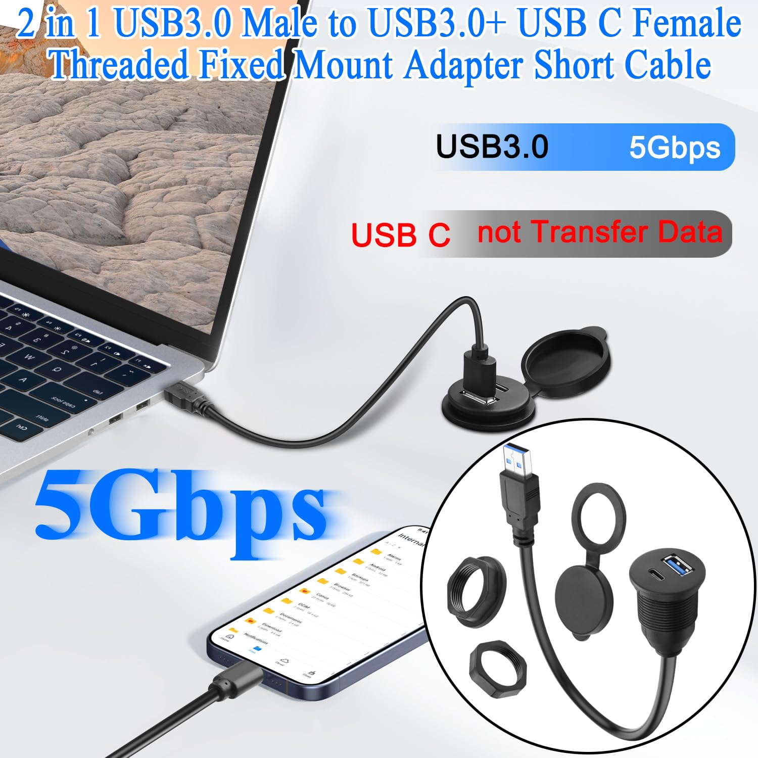 QIANRENON USB-C Stromverteiler – 1 Auf 2 Adapter, T-Typ, Aluminiumgehäuse, 2 Stück