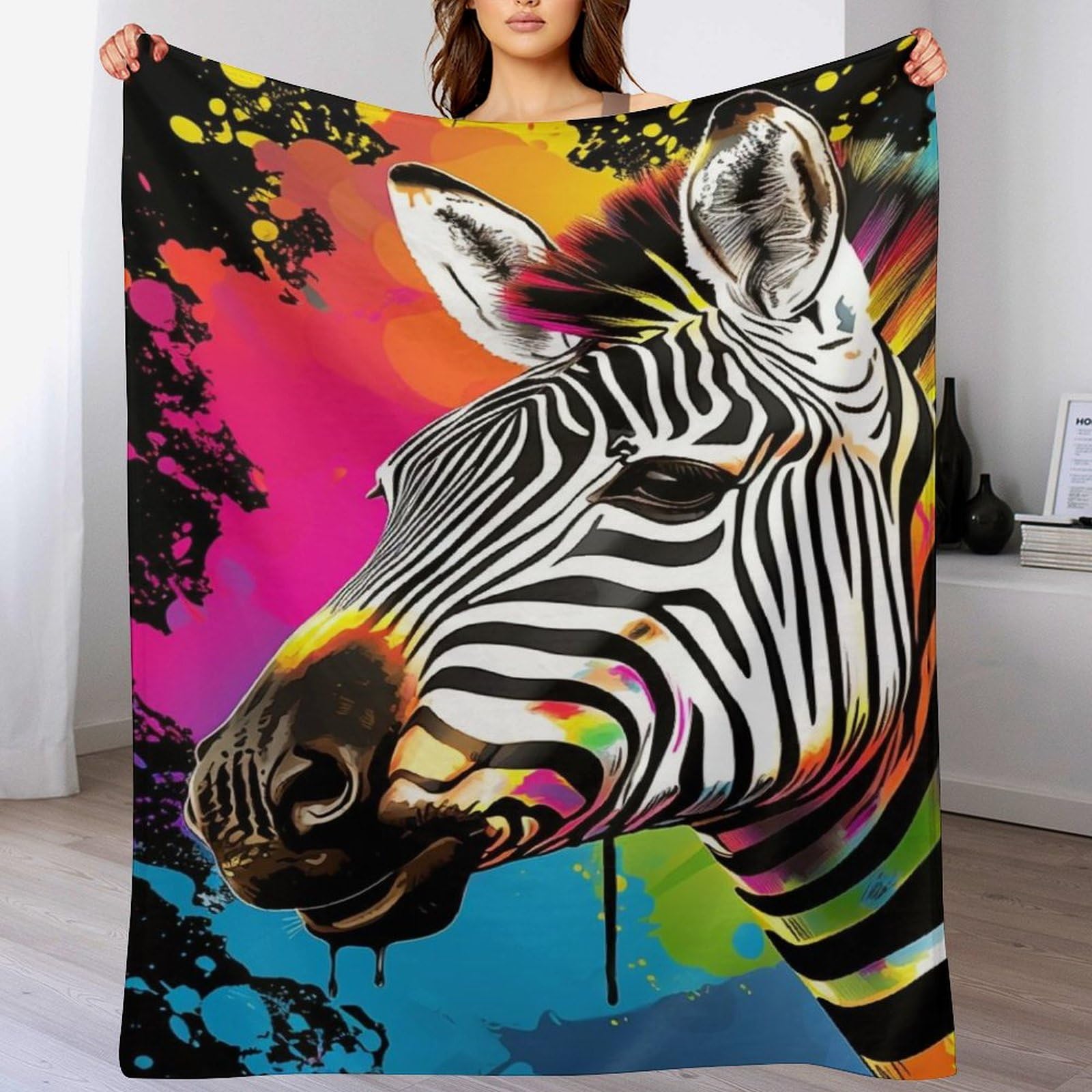 Couverture polaire zèbre chaude et douce effet velours pour lit et sofa