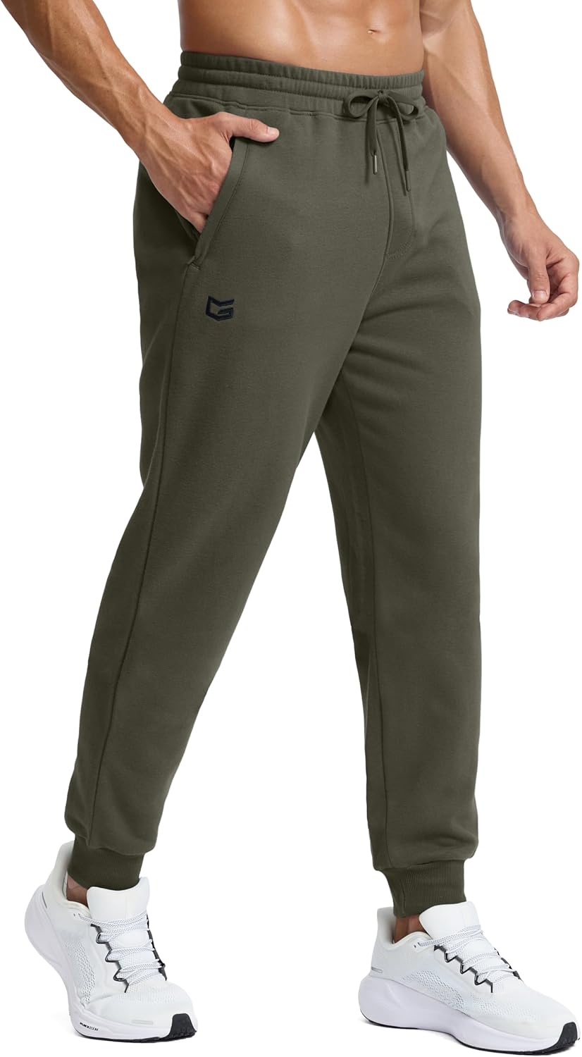 Men's Cotton Fleece Lined Joggers with Zipper Pockets Athletic Workout Gym Lounge Sweatpants Winter Warm Pants