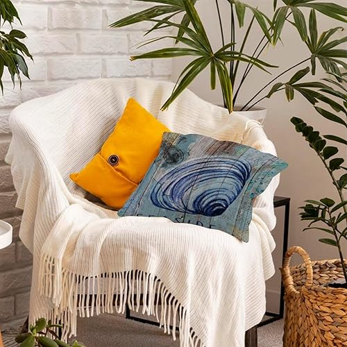 Miniatura 6 de Fundas de almohada de lino de arpillera con temática náutica de playa, conchas subacuáticas, para exteriores, 22 x 22 pulgadas, fundas de almohada