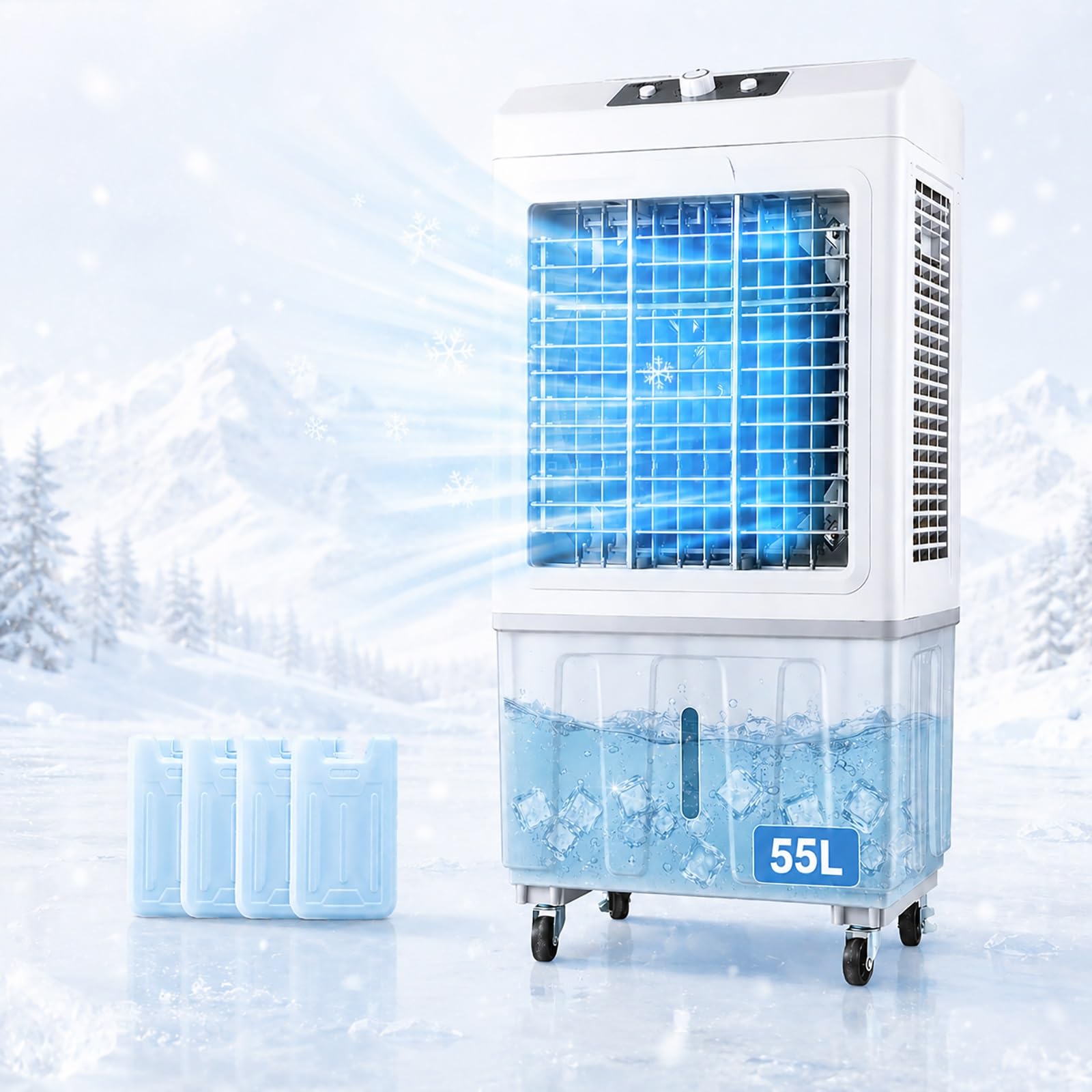 Xrrjfyh One Color Evaporative Air Cooler 50L Swamp Cooler Portable 3-Speed