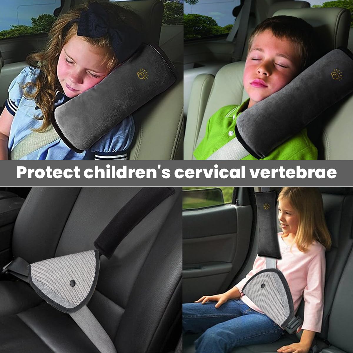 FGen Protector Cinturon Coche Niños, 2 Extraíbles para Asiento Coche, 2 Cojines Cinturón, Niño Apoyo para la Cabeza la Ayuda del Cuello Almohada Confort Cinturón, para Viajes Niños Bebés Adultos