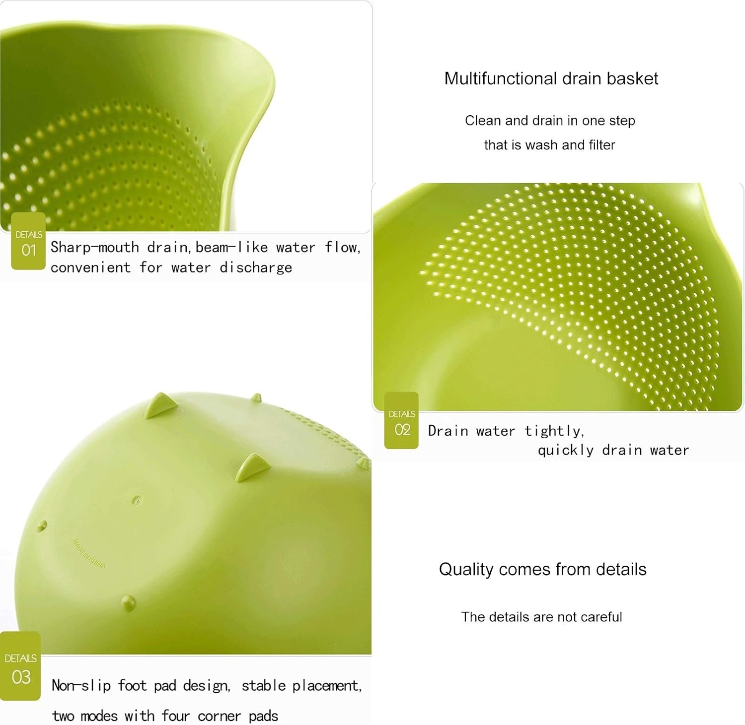 Rice Washing Strainer/colander Thick Handle Design Plastic Kitchen Drain Basket Filter for Salads Vegetables Fruits(White,27.6 * 21.6 * 19.2cm)