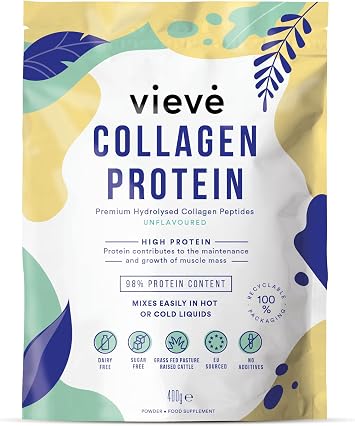 Vieve Collagen Powder - Hydrolysed Bovine Peptides - Diet Support Supplement for Skin, Hair, Nail Health - Non-GMO, EU Grass-Fed, Pasture-Raised Cattle - No Dairy or Sugar, Flavourless, 400g