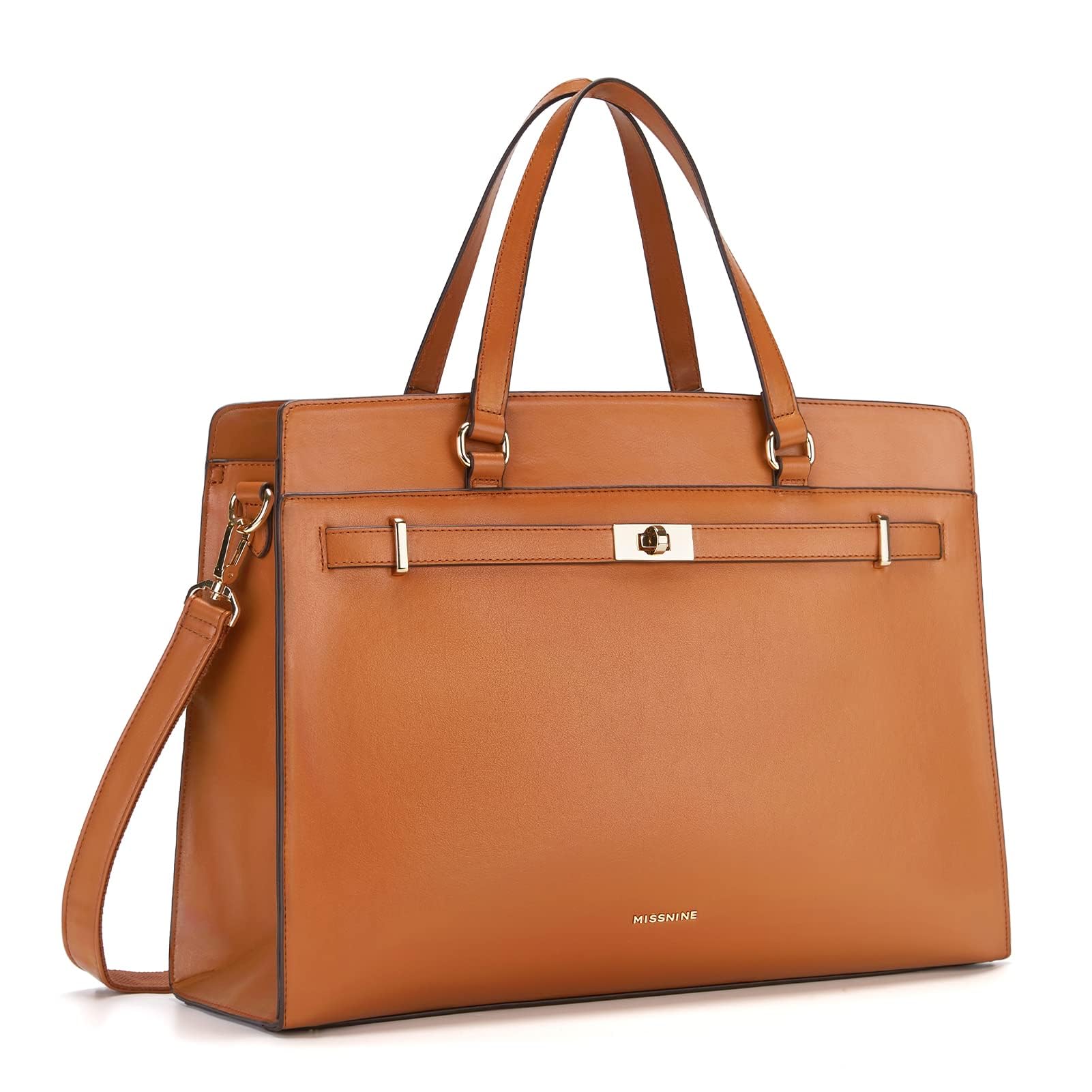 Missnine Sacoche pour ordinateur portable 15,6" en cuir synthétique - Grand sac de travail - Porte-documents pour ordinateur - Sac à main d'affaires,marron