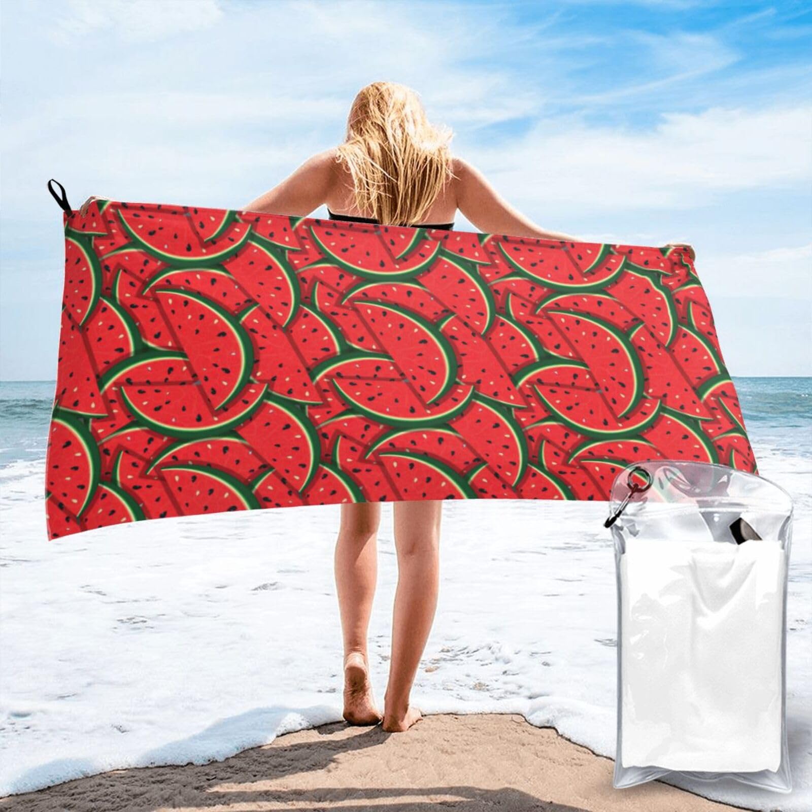 KAPPTYY Red Watermelon Print Quick Dry Towel Bath Shower Beach Wrap For Gym Vacation Adults