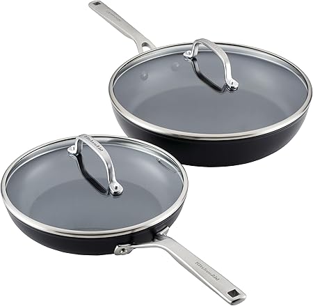 KitchenAid Hard Anodized Induction Nonstick Frying Pan Set With Tempered Lids, 4-Piece - 10 & 12 Inch – Durable, Even Heating, Oven