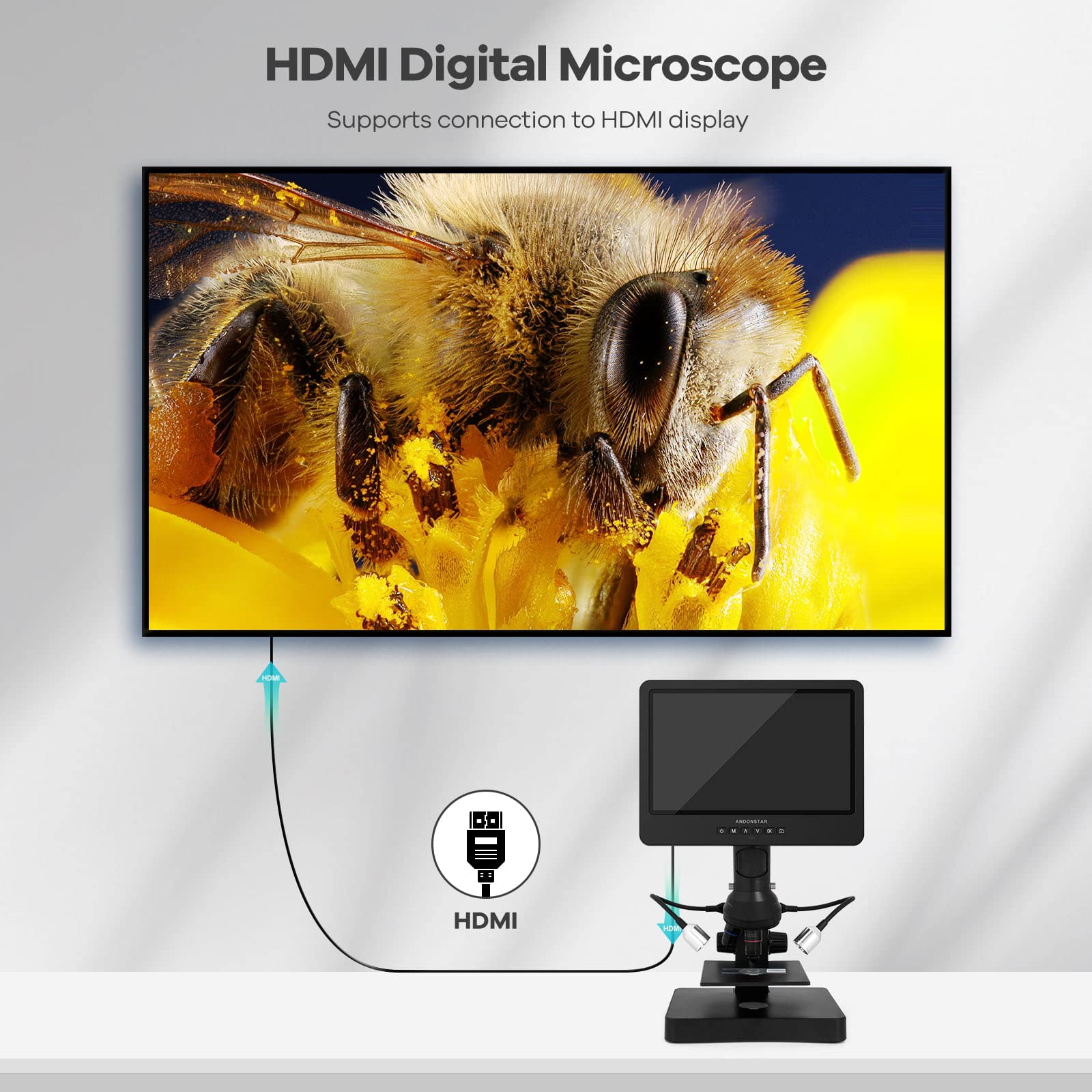 Andonstar AD249S-P Microscope numérique HDMI 10,1 Pouces, 4000x 3 objectifs 2160P Enregistrement vidéo UHD, kit de Microscope Biologique pour Adultes, Carte SD 32G