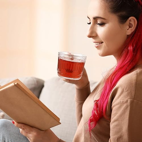 Miniatura 7 de Nuenen 4 juegos de tazas de café vintage con tapas y cucharas de bambú de 13.5 onzas, tazas de té en relieve, vasos transparentes, cristalería