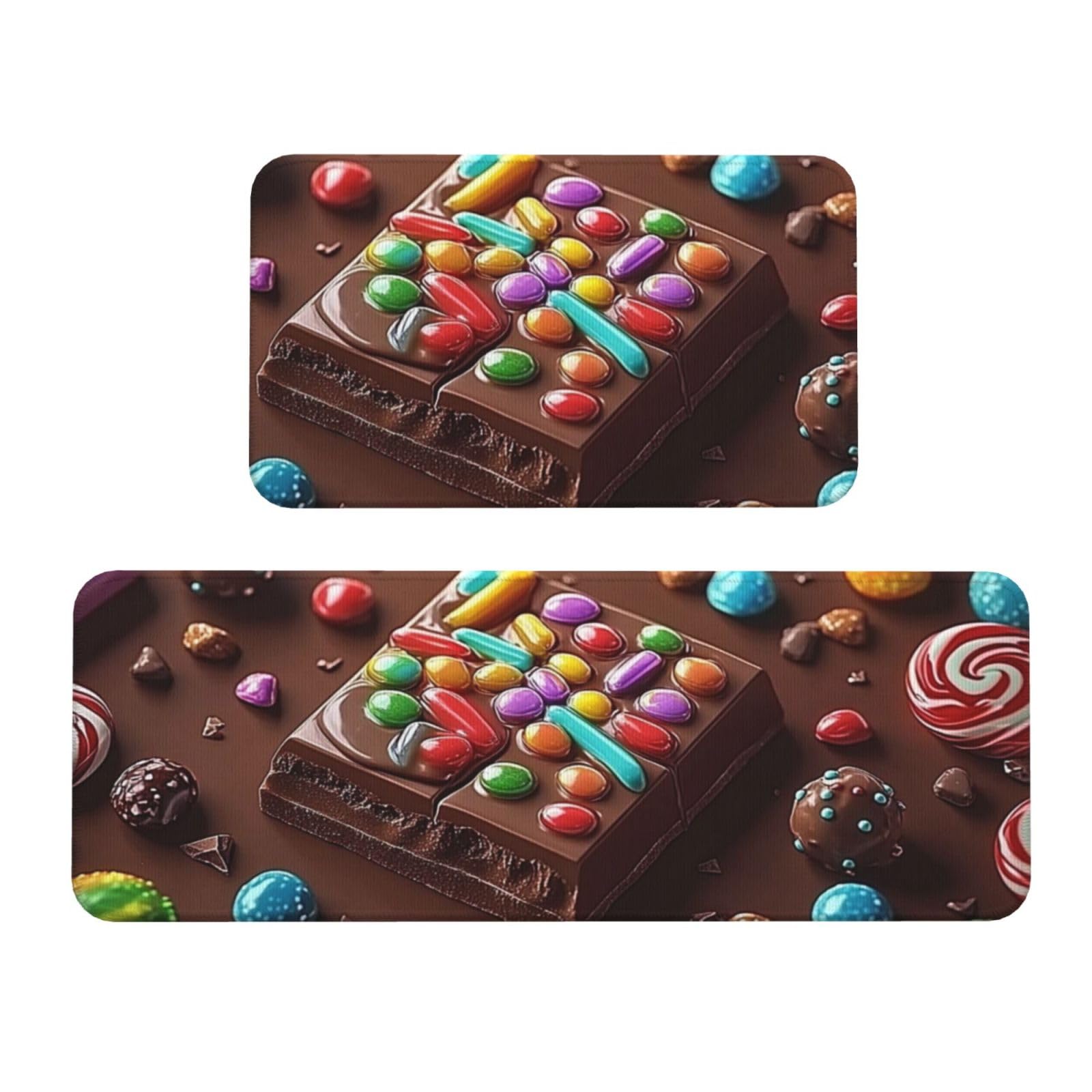 Tapetes de cocina acolchados Candy And Chocolate, lavables y antideslizantes, 43x119 y 43x76 cm