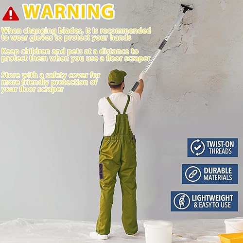 Miniatura 6 de Rascador de suelo de mango largo resistente, cuchillas raspadoras de piso de 4 pulgadas, herramienta raspadora de cocina de 31 a 61 pulgadas,