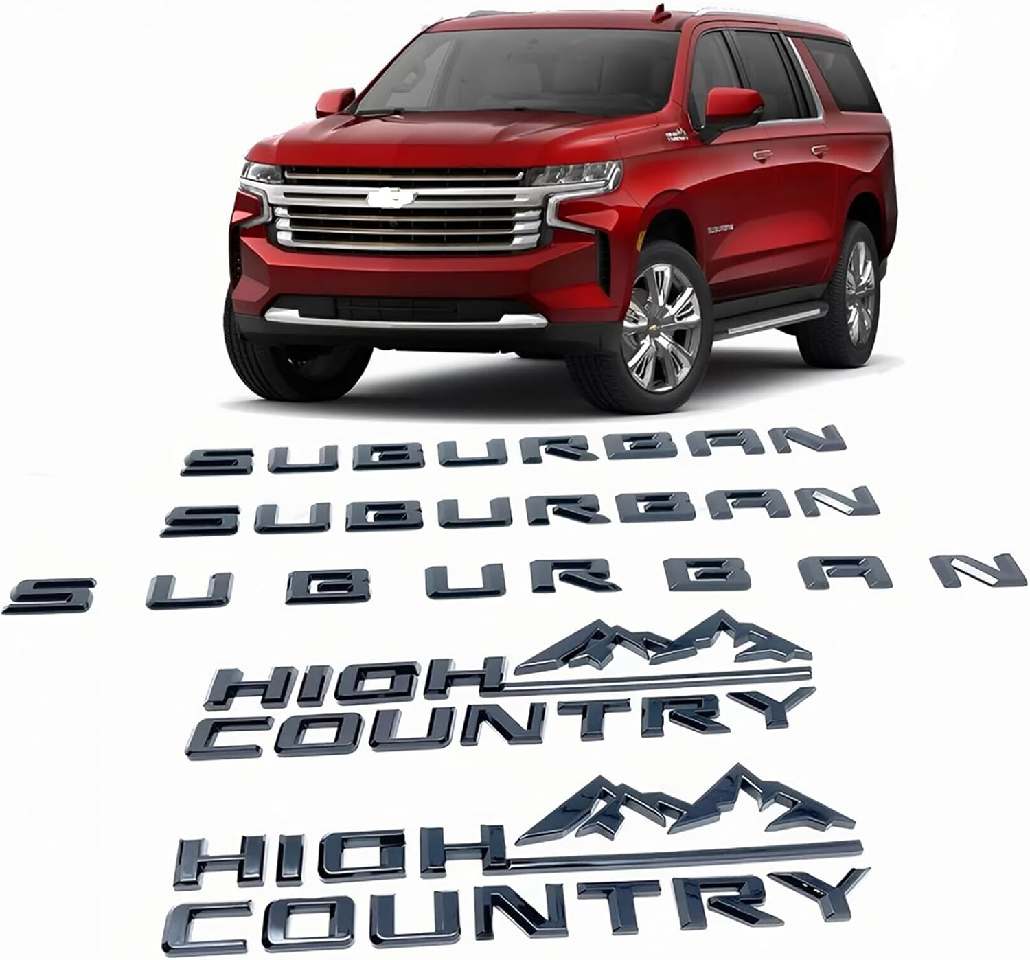 Rear Tailgate Door 3D Letters Emblem Badge Nameplate Replacement for 2021-2024 Suburban High Country 5pcs (Gloss Black)