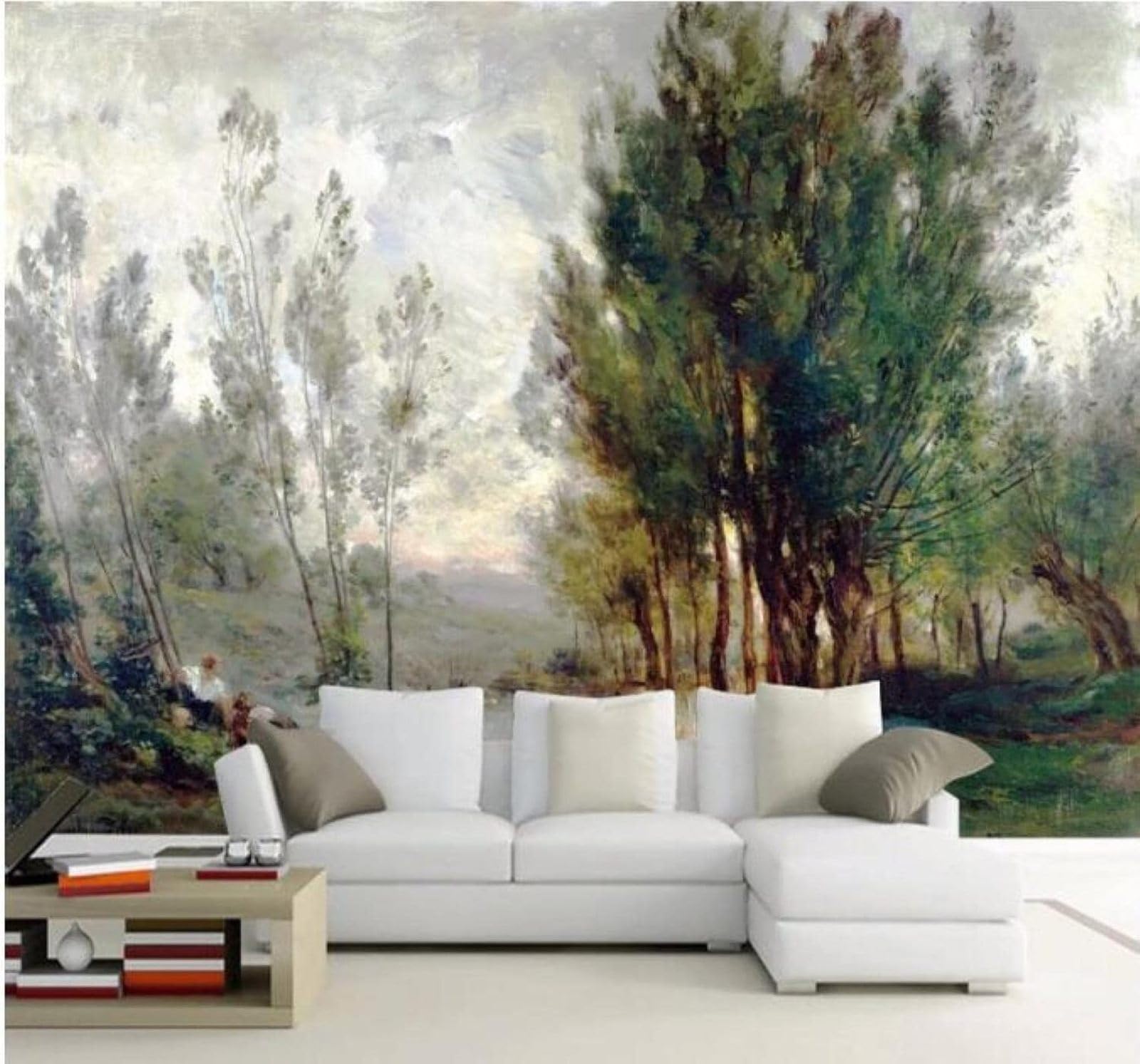XLMING Hand Painted Green Trees Pastoral Scenery 3D Wallpaper Luxury Home Dining Decor Paste Sofa Living Room The Wall for Bedroom Mural-150cm×105cm