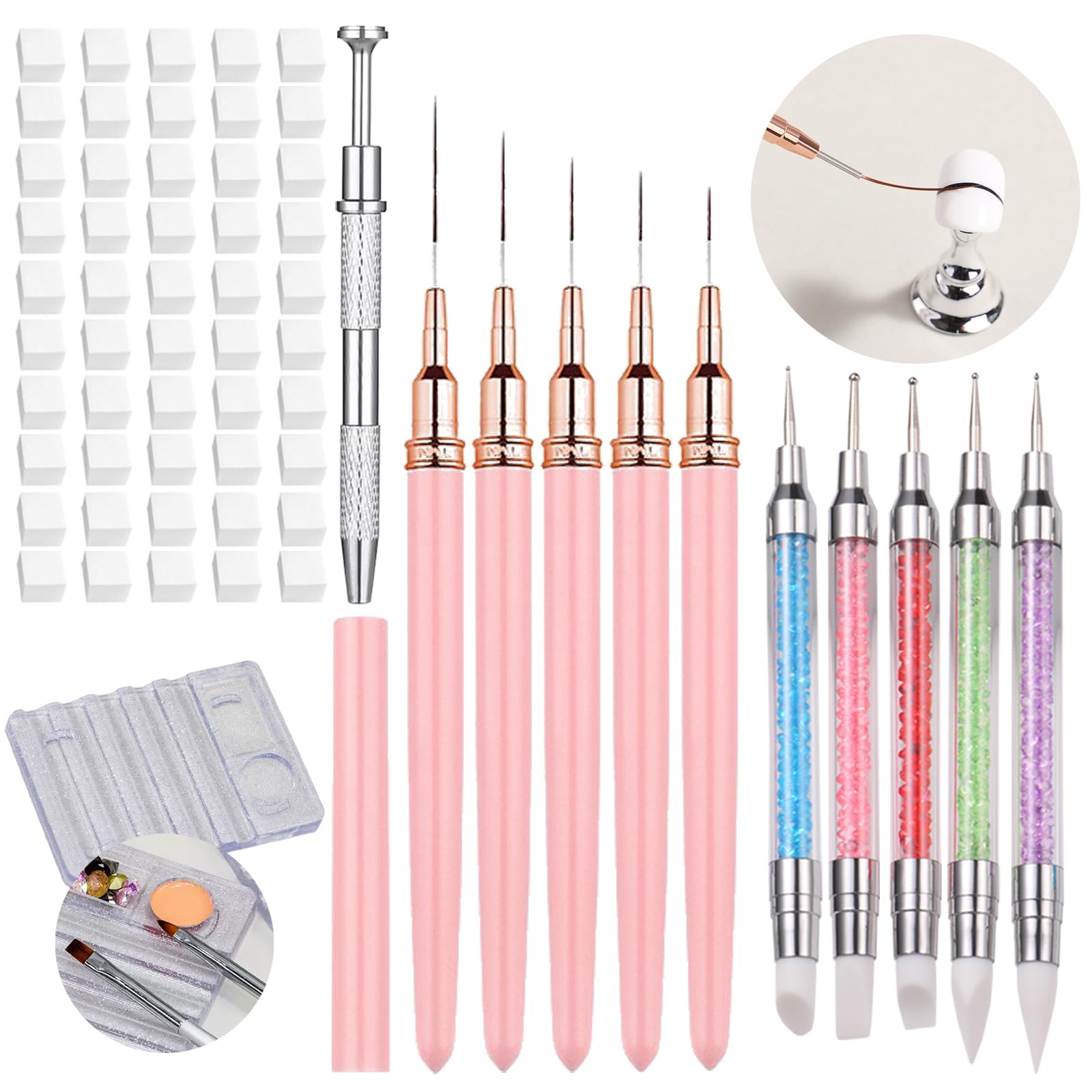62Pcs Nail Art Pens brushes Set Nail Sponges for Ombre with Grabbing Pen Dual Tipped Silicone Dotting Sculpture
