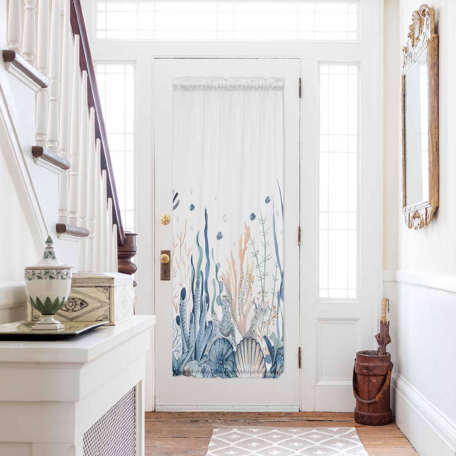 ZOE GARDEN Ocean Seaweed Door Curtains for Door Window, French Sidelight Front Back Door Curtains with Tieback, Kitchen Rod Pocket Drapes Panel 25"x72