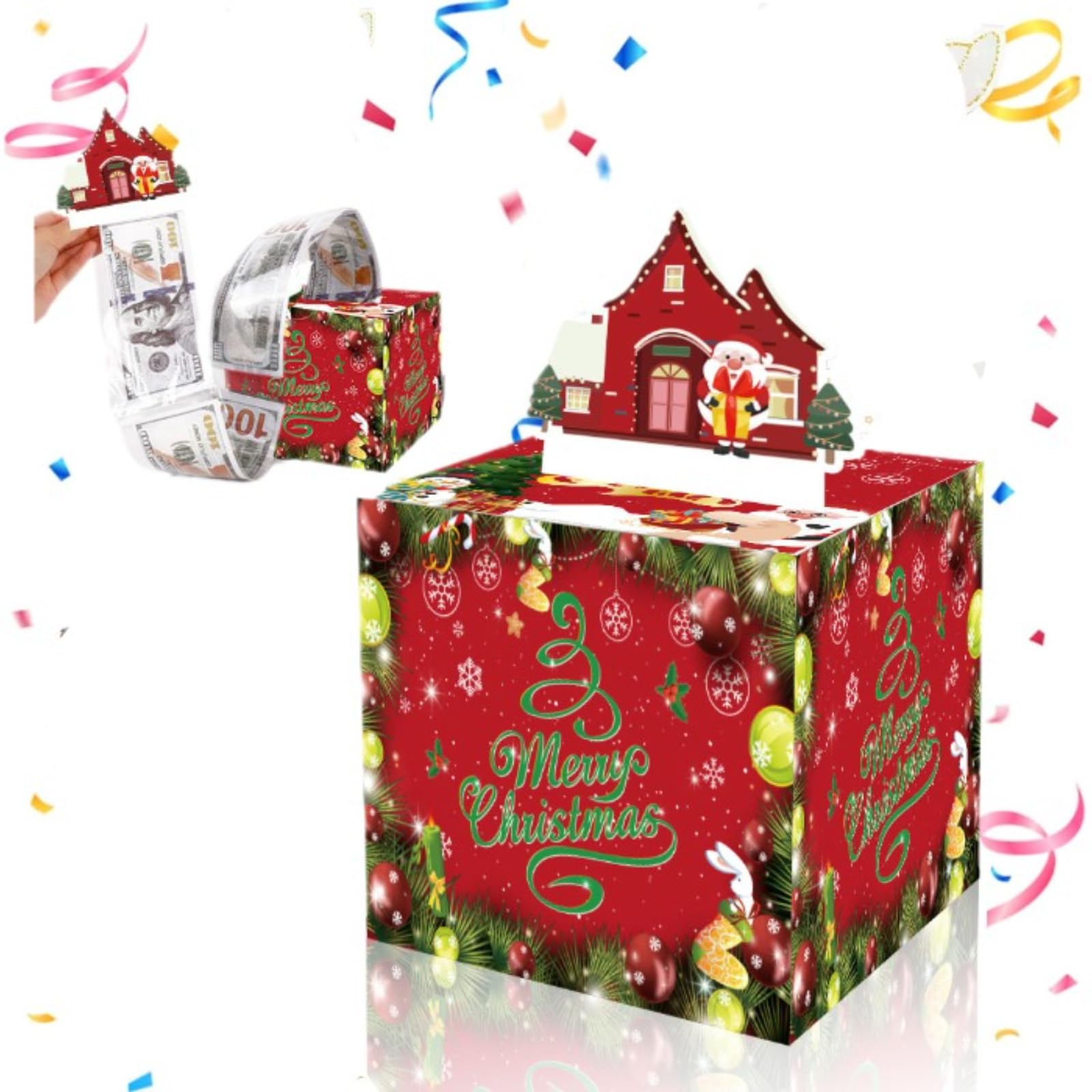 Wanghonggogo Red Christmas Money Box For Cash Gift Money Pull Box Pull Surprise Gift Box Merry Christmas For Kids Adults Parents Families