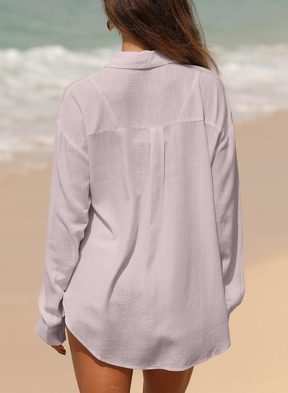 Astylish Women 2026 Loose Fit Tops Cotton Linen Button Down Shirts Collared Roll Up Long Sleeve V Neck Blouses - Image 5