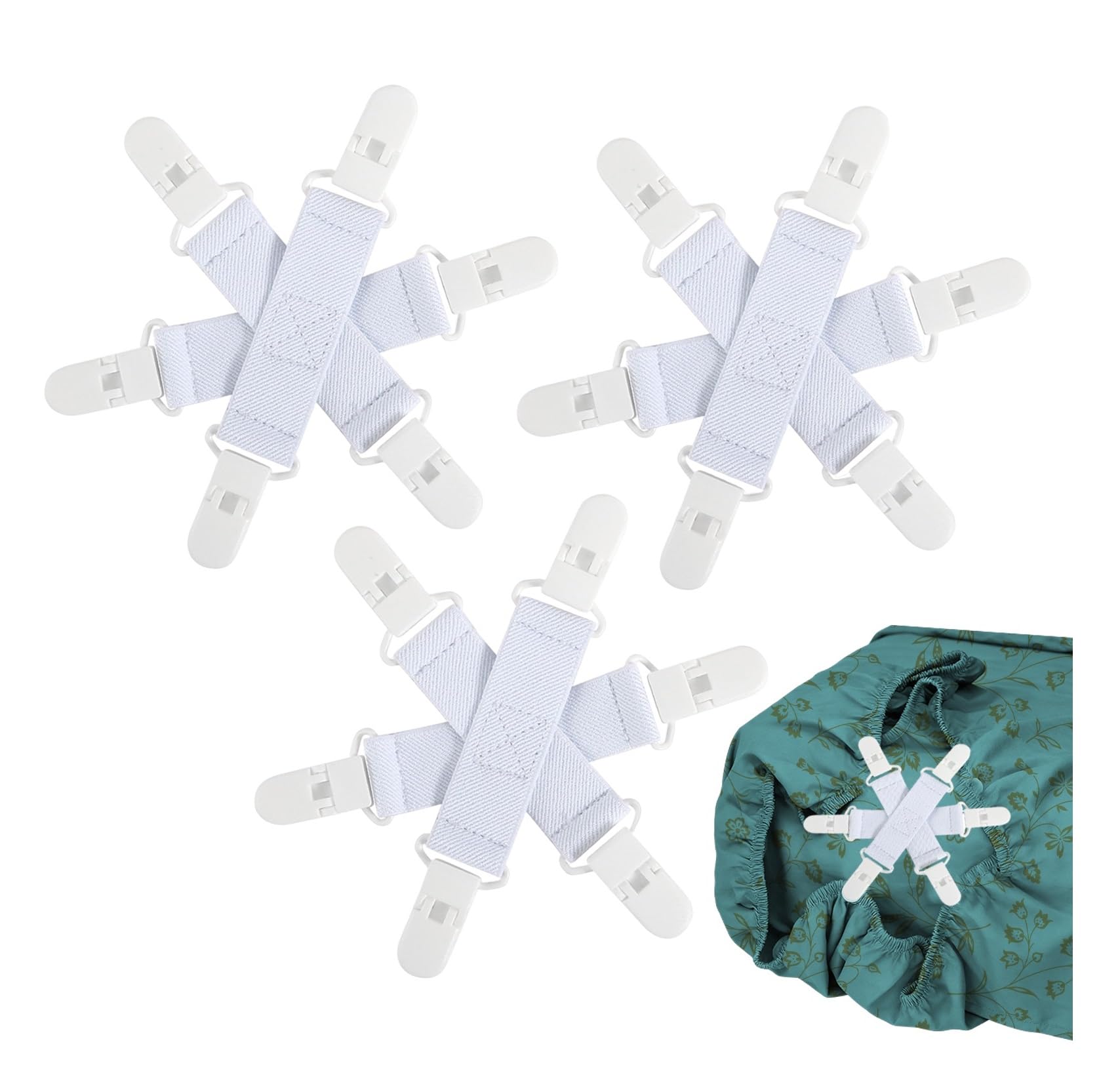 Gysim 3pcs White Bed Sheet Detangler with 6-Clip, Bed Sheet Detangler for Washing Machine and Dryer, Wad Preventer for Sheets Prevent Clothes Duvet from Tangling Twisting Balling in Dryer and Washer