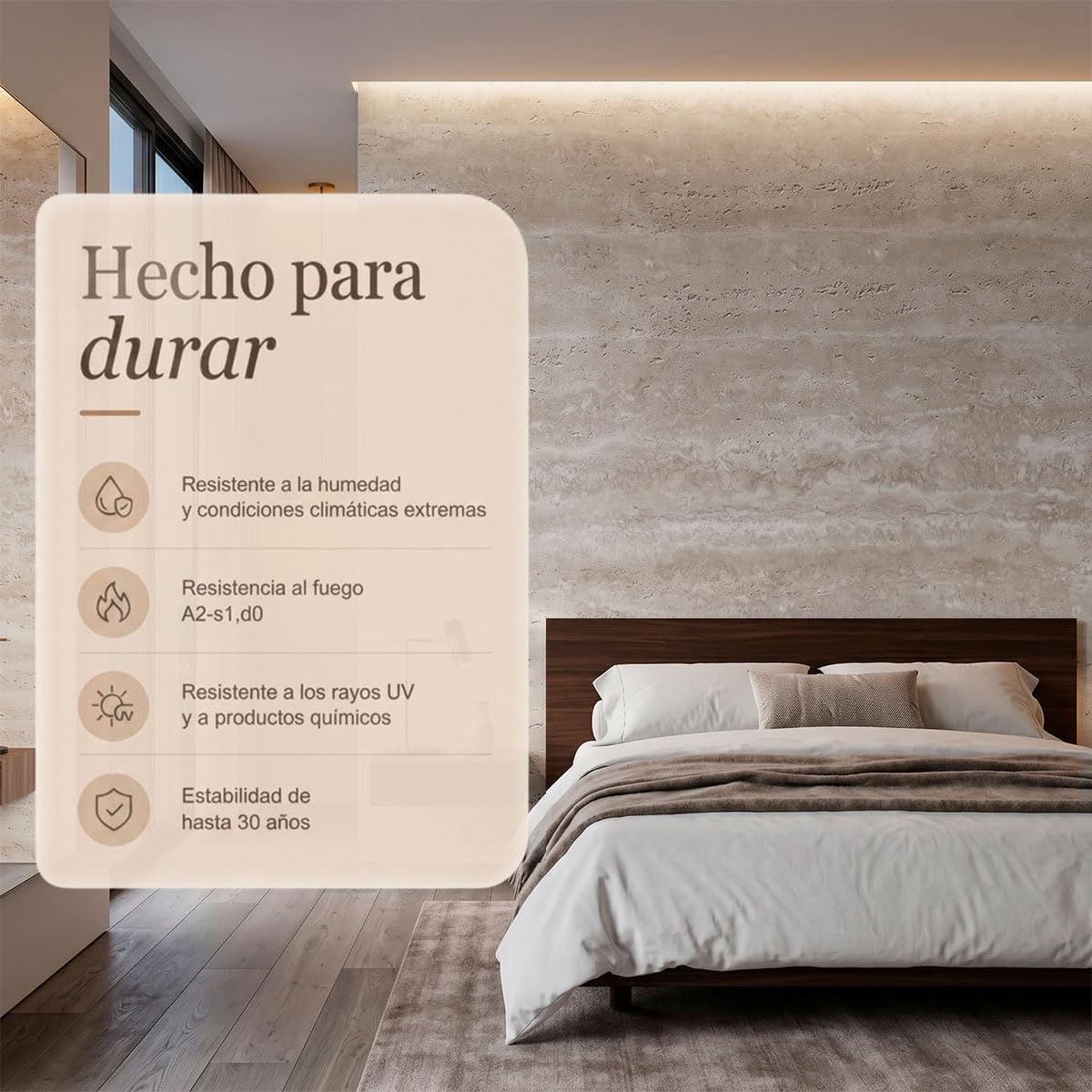 Panel piedra flexible TRAVENTINO BEIGE IT-D01 60x120 cm - 3-5 mm ultrafino, ligero, curvable, resistente, interior y exterior, sin obra, textura real x2 uds acabado premium.