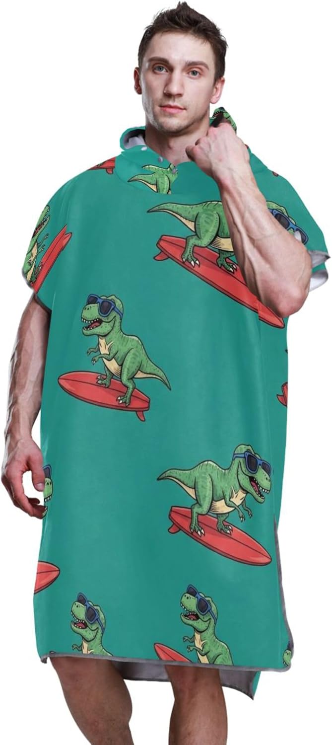 Cool Rex Blue Red Surfboard Changing Robe for Adults Surf Poncho Beach Bath Hooded Towels Reusable Adult Ponchos for Women One Size