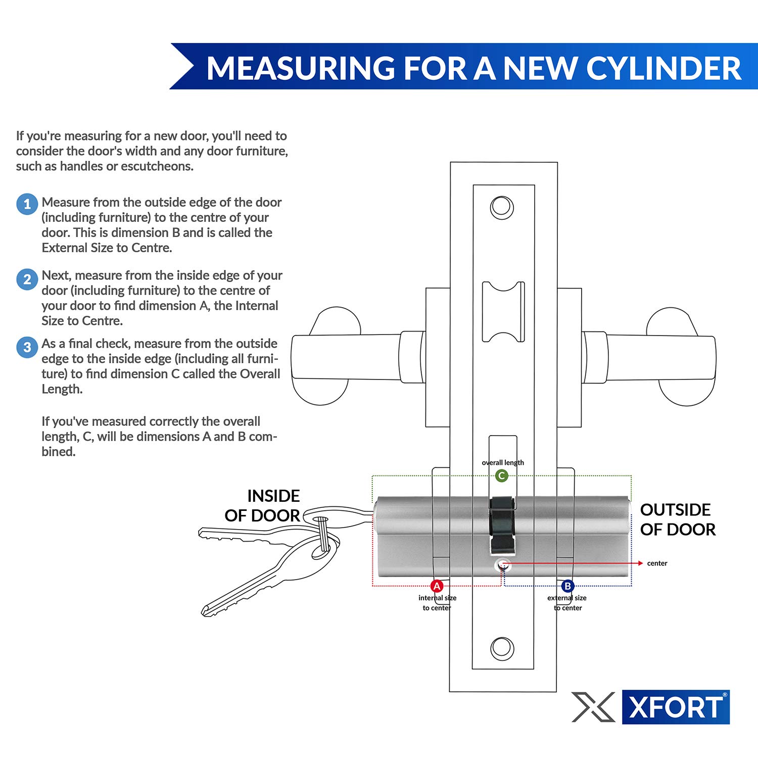 XFORT® Chrome 50/50 Euro Cylinder Lock (100mm), Euro Door Barrel Lock