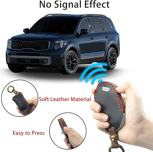 Miniatura 9 de Funda de cuero para llavero Kia Telluride 2023 2024, funda de cuero para llavero con llavero, control remoto de entrada sin llave, protector de