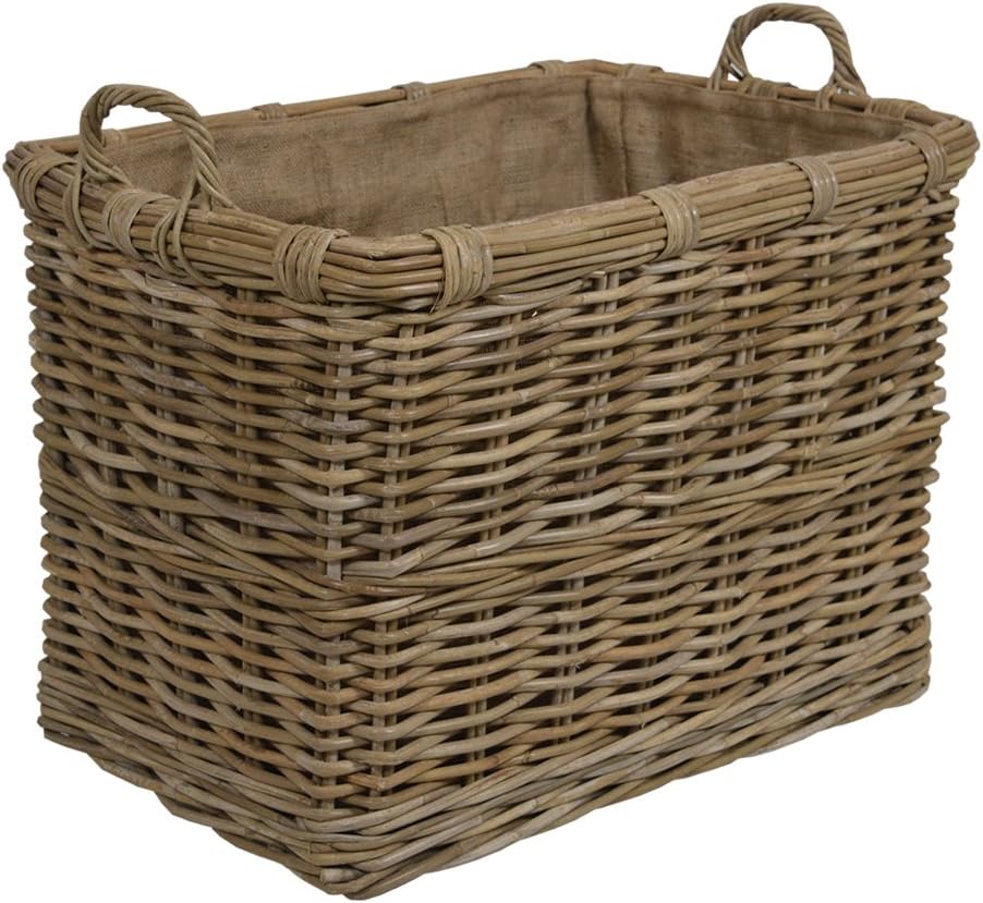 Home Storage Kubu Rattan Rectangle Large Log Basket with Hoop Handles W65 x D43 x H64cm/ Toy Basket/Gift