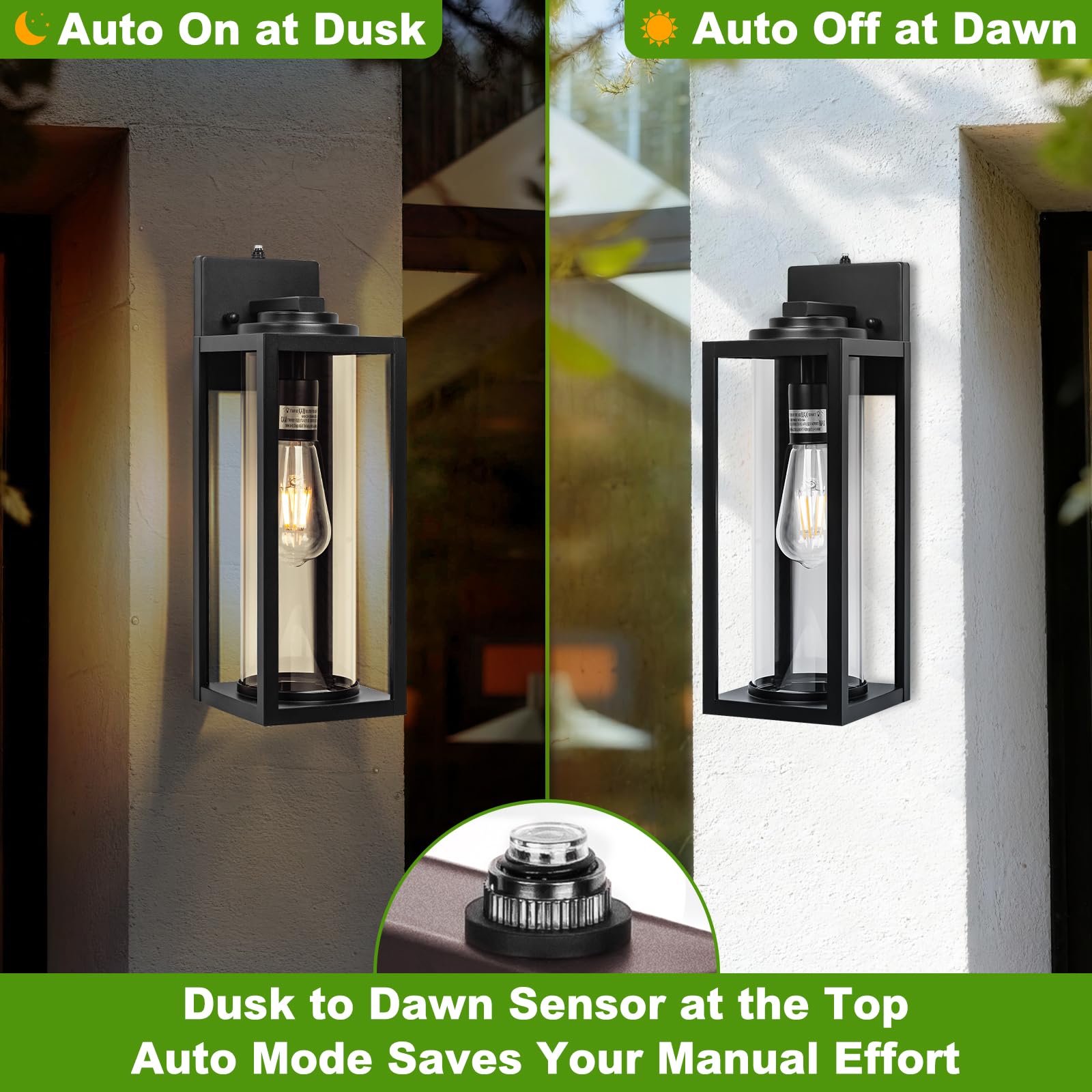 Condition photo showing New/Like New for filiyano 20inch dusk to dawn outdoor wall light fixtures - 2 packs large exterior waterproof lighting, modern porch sconces wall mounted lighting, industrial black outside lantern for front door