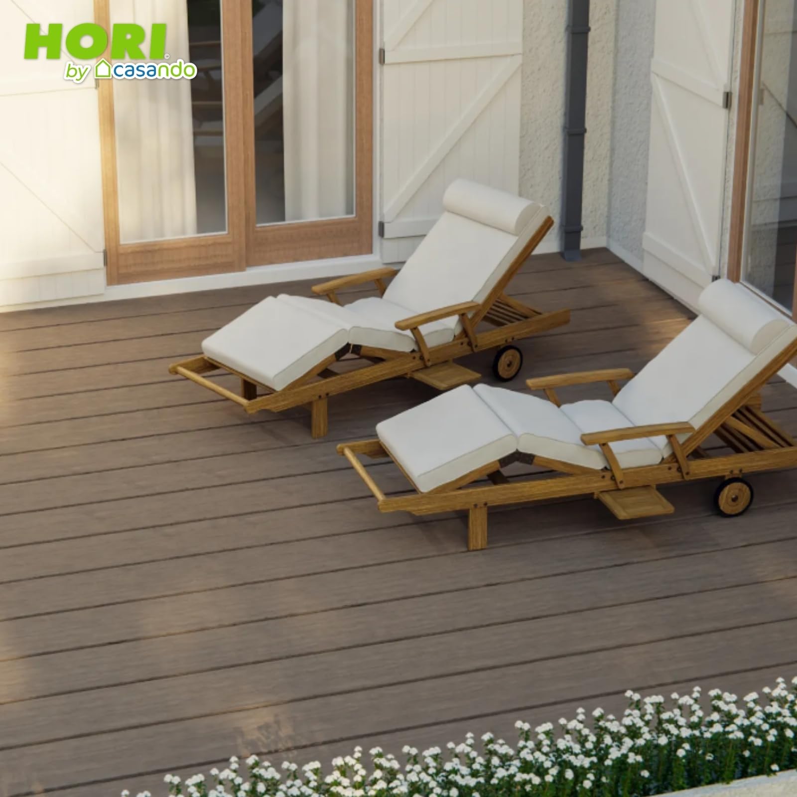 HORI WPC Terrassendielen Komplettset Treibholz Massivdiele XXL, inkl. 28x50 mm Unterkonstruktion & Clips, pflegeleicht & UV-beständig WPC Terrasse