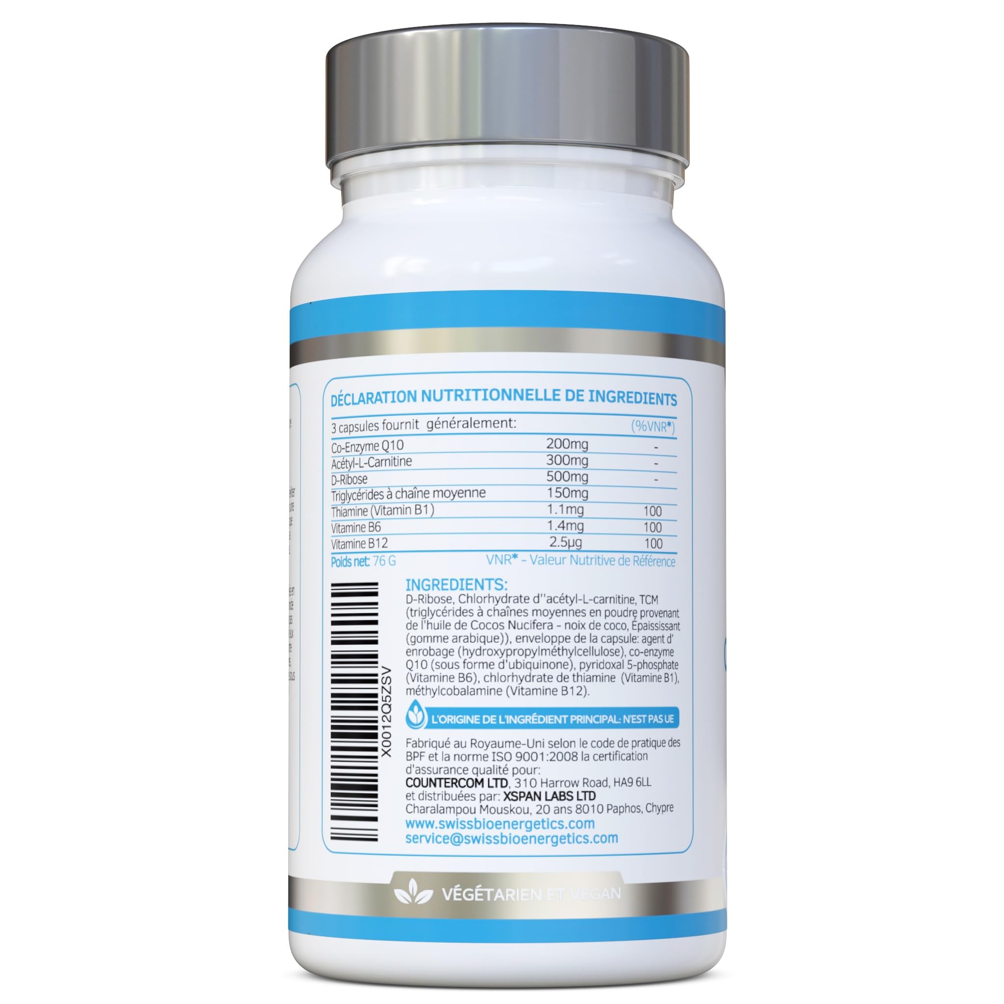 CardioDefence - équilibre précis de CoQ10, D-ribose, acétyl L-carnitine, vitamines B et MCT- contribuer à fonction normale du cœur et réduire la fatigue - 90 gélules