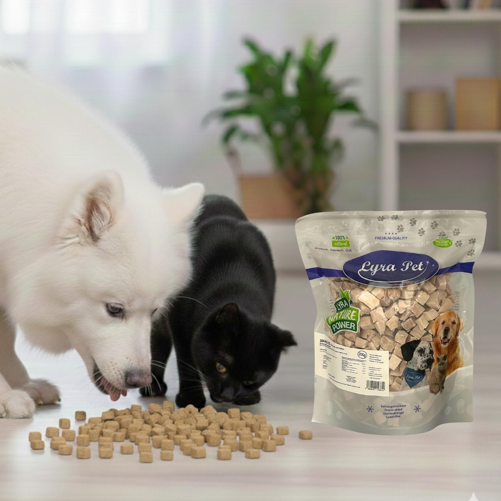 Lyra Pet® 5 kg (25x200 g) Entenbrustwürfel gefriergetrocknet Hund & Katze | Snack aus Ente für Hunde & Katzen - Getreidefreies & fettarmes Leckerli - Auch für Kitten, Welpen & Senioren - Proteinreich