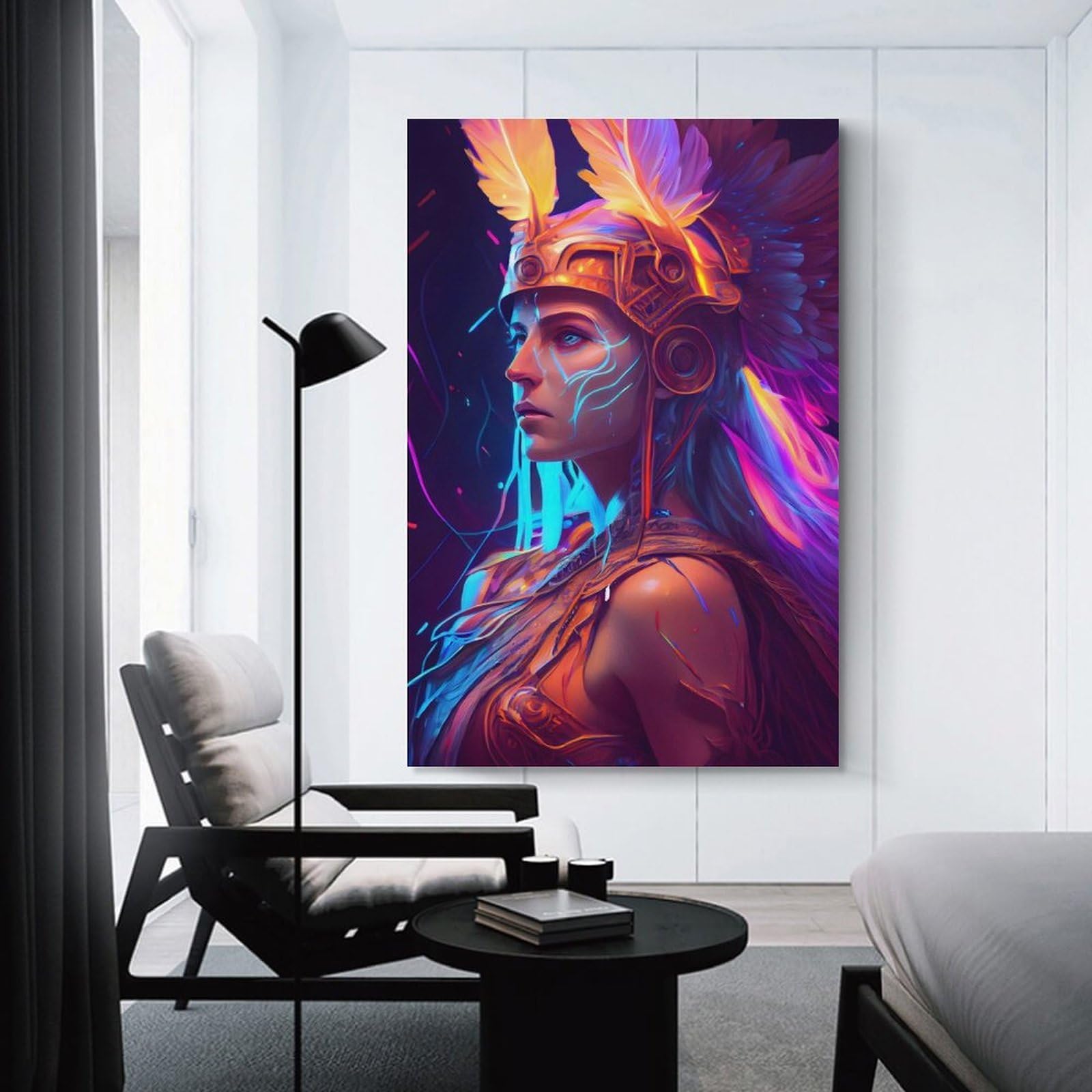 Junmoney Unframe-Style-23 Colorful Feathered Headdress Artwork Wall Art Print 12X18inch(30X45cm), For Hallway, Entryway Or Landing, A Neat Decor Update For Hallways, For Everyday Interiors
