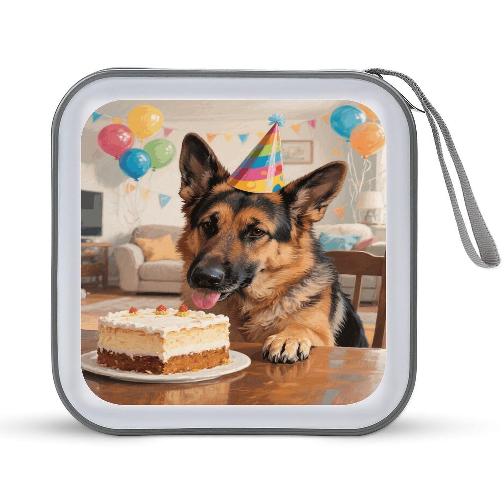 VstaDank Funny German Shepherd DVD Case With Zipper Portable CD Case Hardshell DVD VCD Binder Storage Box EVA Protective Blu-ray Wallet 40 Capacity CD Wallet Movie Music Media Disc Wallets