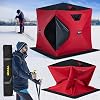 VEVOR Pop-Up Portable Ice Fishing Shelter, 300D Oxford Fabric Waterproof Ice Fishing Tent, Pop-Up Portable Isulated Ice Fishing Shelter, 2 Person, RED