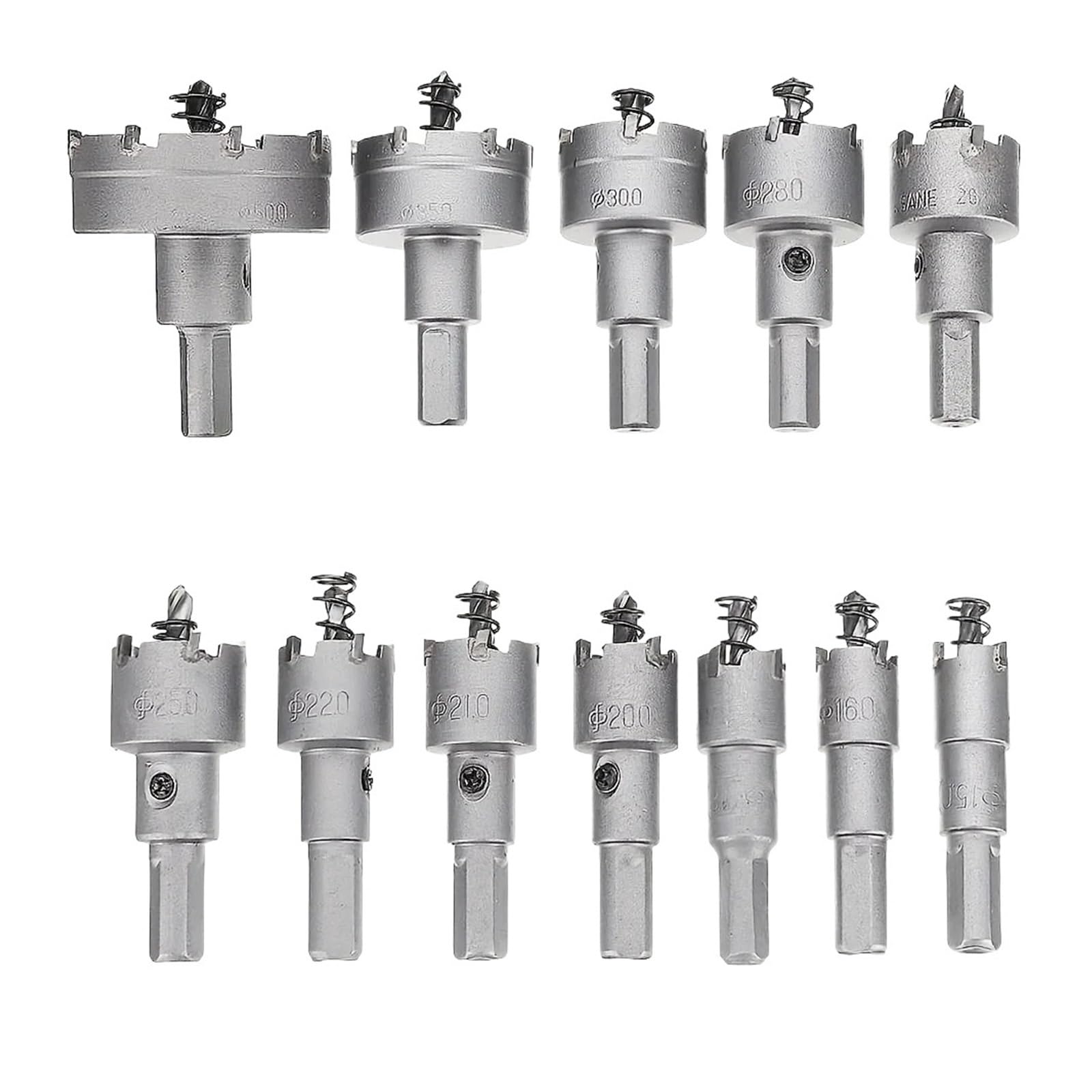 Juego de 12 brocas for sierra corona metal, 15 a 50 mm, aleación grado medio endurecida TCT, con apertura corte