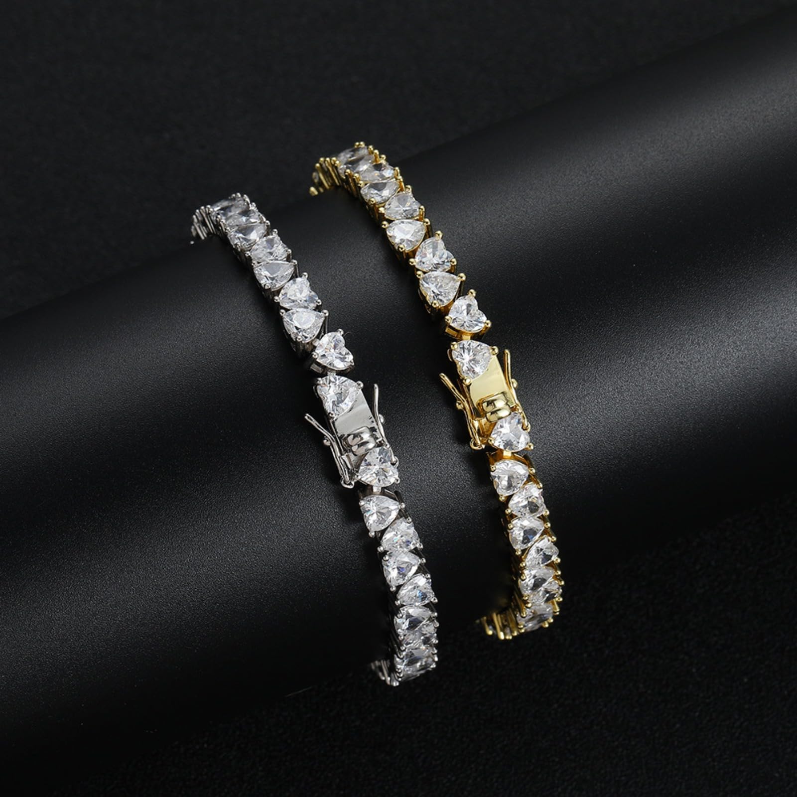 Bransoletki damskie. 5MM bransoletki tenisowe dla kobiet pozłacane 18-karatowym złotem klasyczna bransoletka z symulowanym diamentem serce wycięte CZ bransoletki dla kobiet ślubna biżuteria na studnió