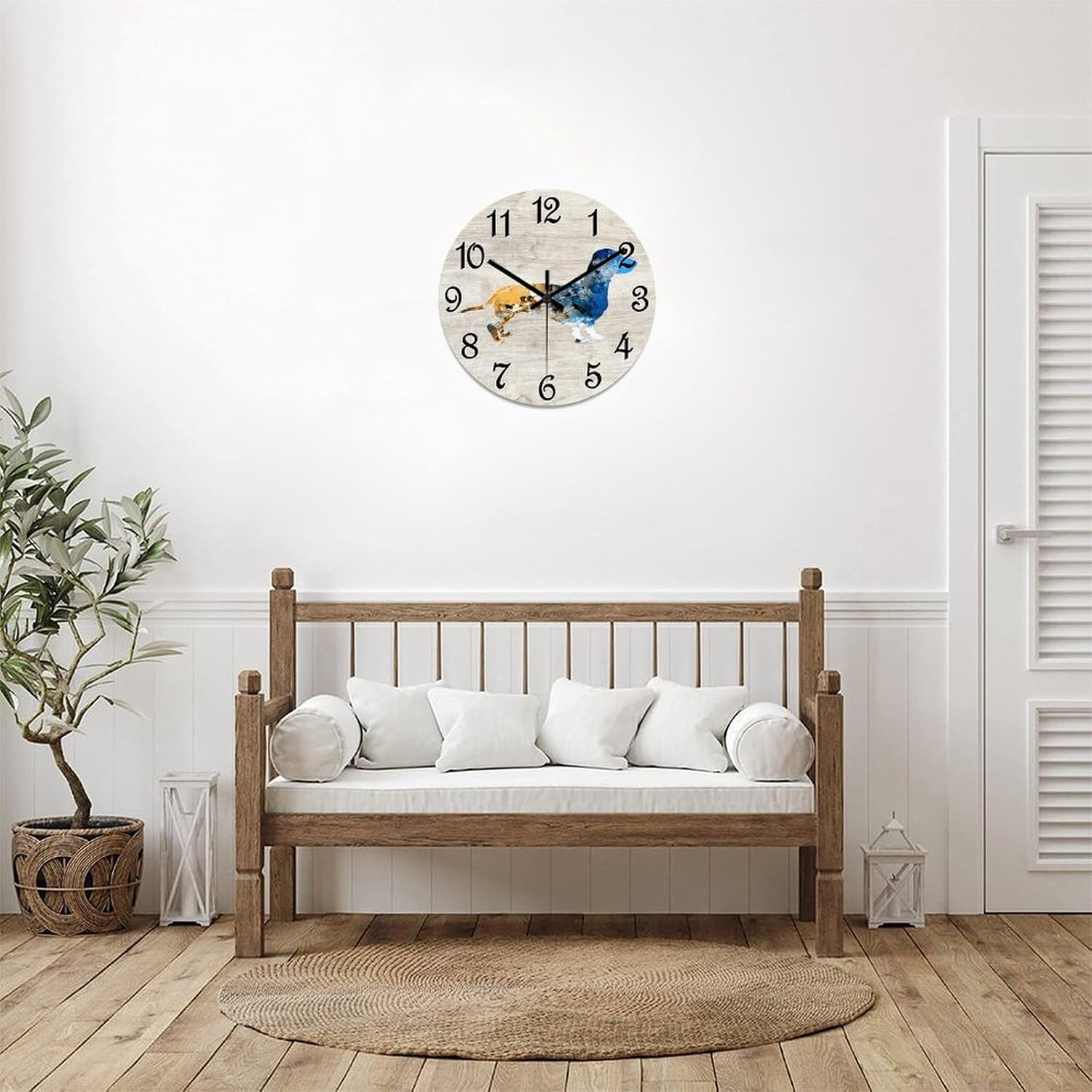 Dachshund Round Wall Clock Puppy Doggy Clock Wall Art Wood Clock Silent Non-Ticking Decorative Wall Clock for Living Room Bedroom Kitchen 15"