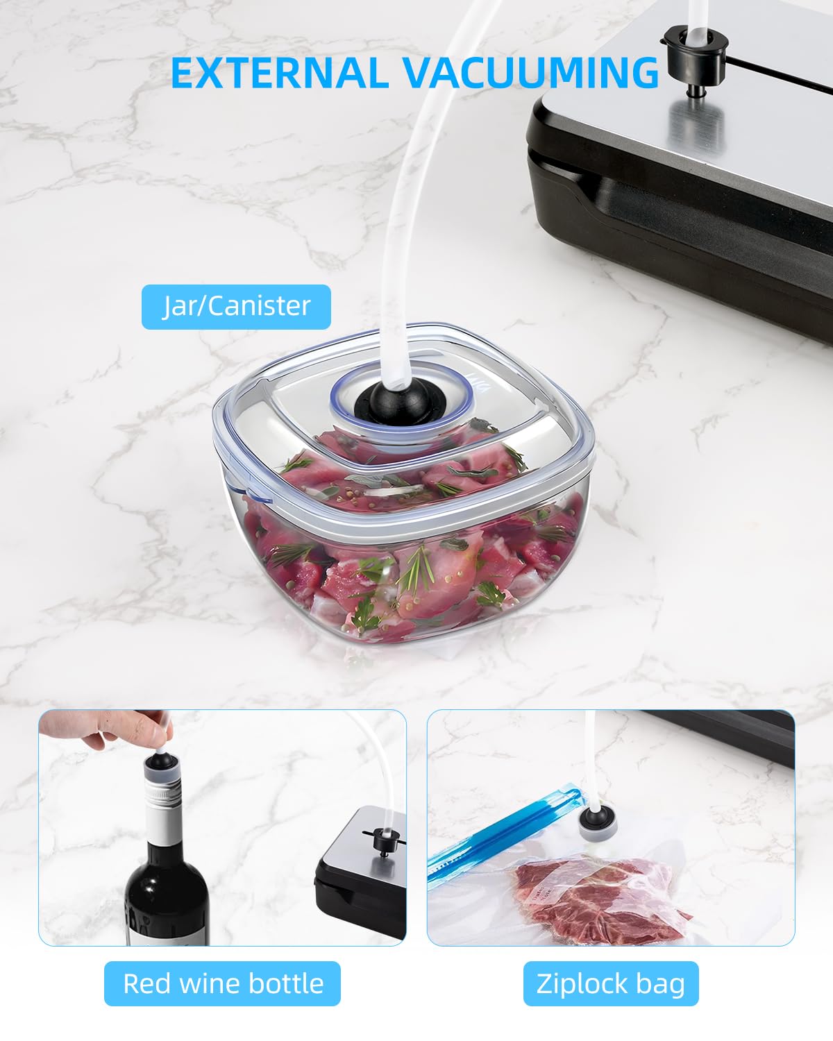Envasadora al Vacío, Maquina al Vacio de Alimentos con 6 modos, bandeja recogegotas extraíble, cuchilla de corte y dos cables calefactores
