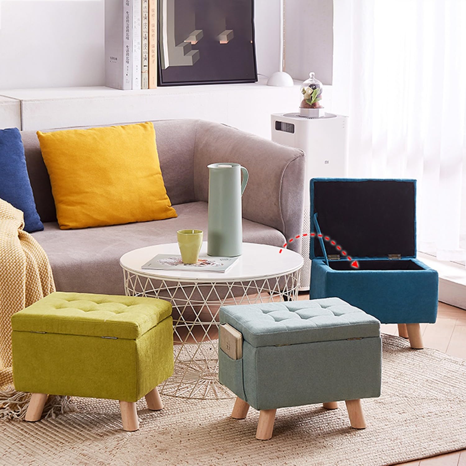 SaCLi puff contenitoreSgabello portaoggetti alla moda, poggiapiedi per divano in tessuto di cotone e lino(Color:d)