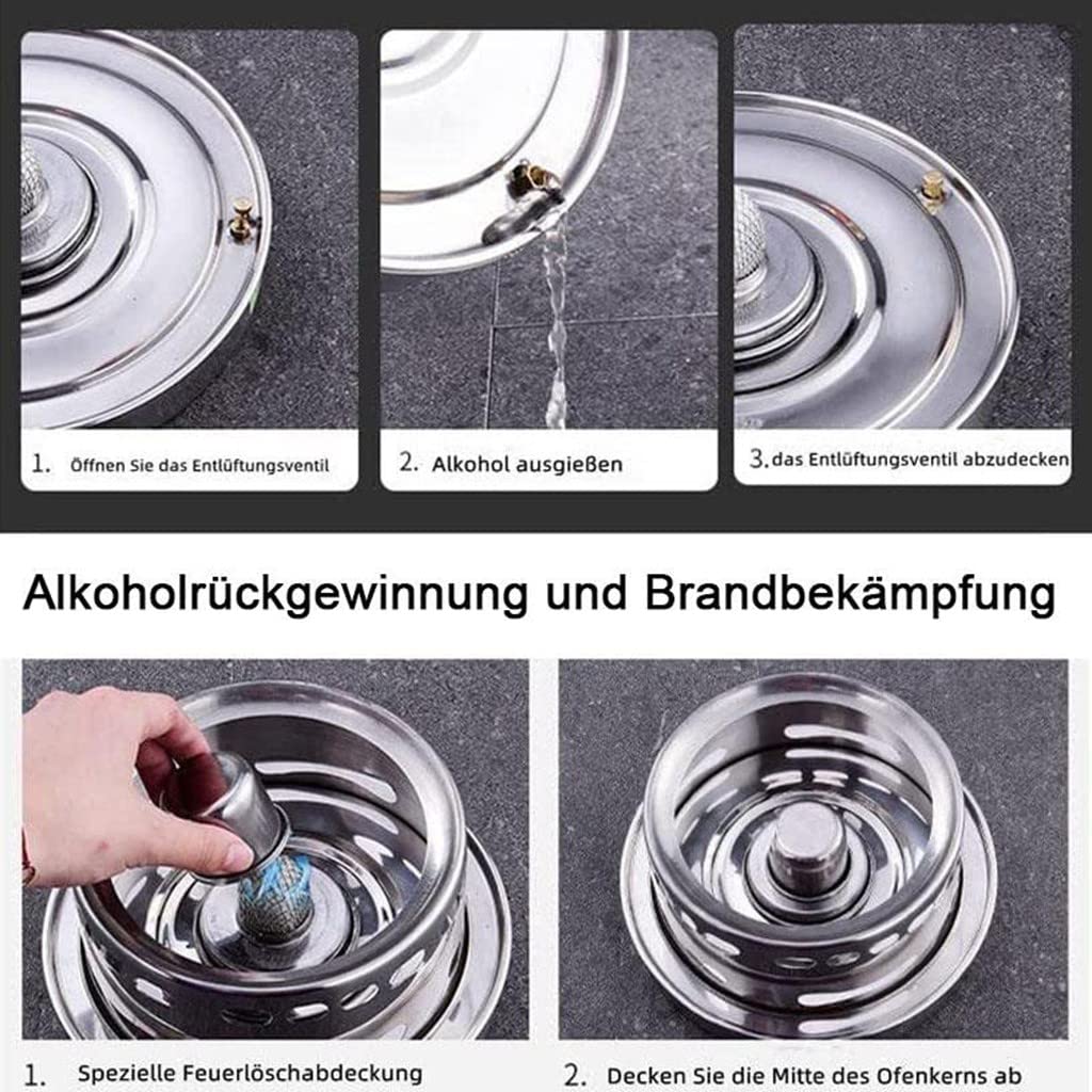 Mini fornello ad Alcool, fornello ad Alcool in Acciaio Inossidabile con pentola, Fornello a spirito, Attrezzatura da Picnic Portatile per Barbecue Picnic Trekking 20cm