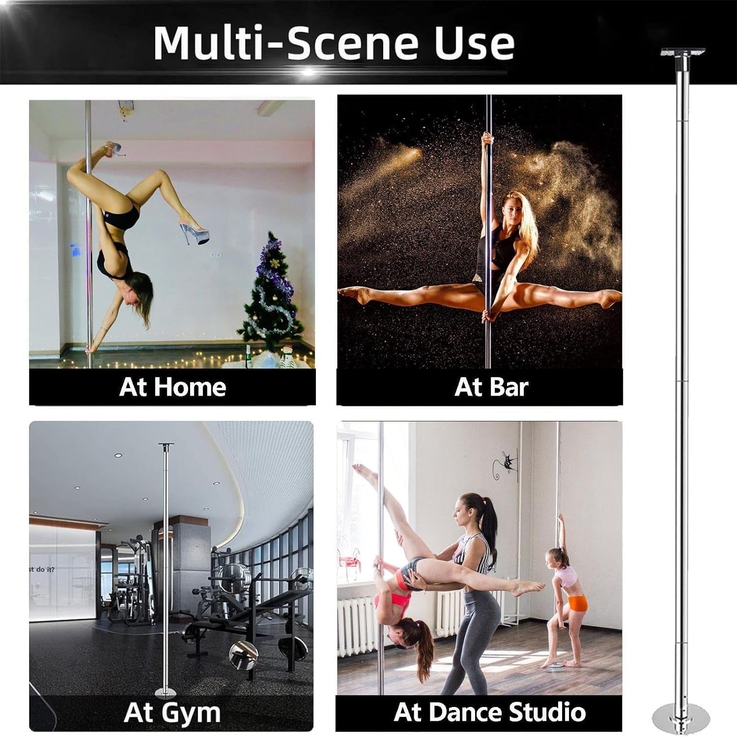 AviiSo Casa Pole Dance Barra de Baile Extensiones de montaje en techo para barra de baile para el Club de apartamentos de dormitorio en casa, Kit de poste de baile extraíble portátil, Carga 440 libras