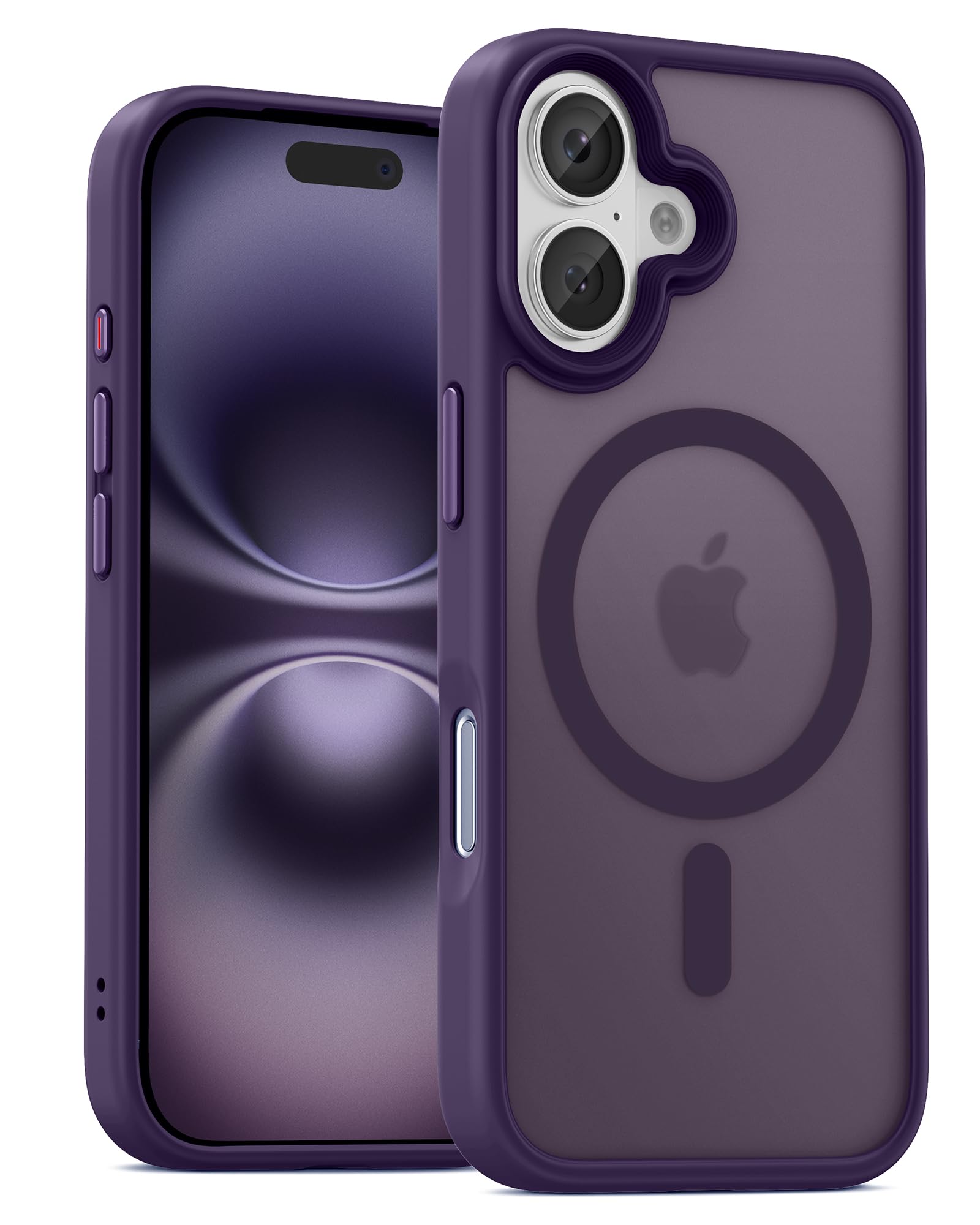 UNBREAKcable For iPhone 16 Case for MagSafe, Full Camera Protection, Built-in Magnetic Ring, Shockproof, Scratch-Resistant, Translucent Matte Mobile Phone Case for iPhone 16 Case 6.1 Inches, Dark Purple