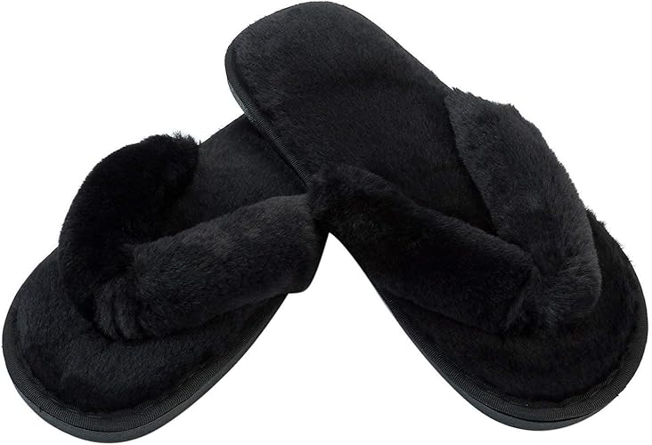 Black fuzzy flip flops Clearance